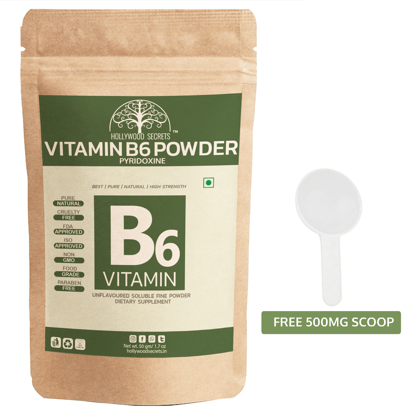 Vitamin B6 Pyridoxine Powder 50gm Hollywood Secrets