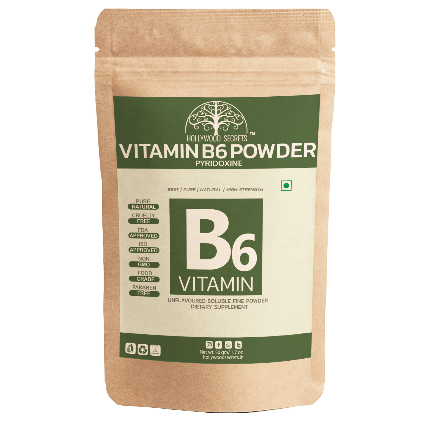 Vitamin B6 Pyridoxine Powder 50gm Hollywood Secrets
