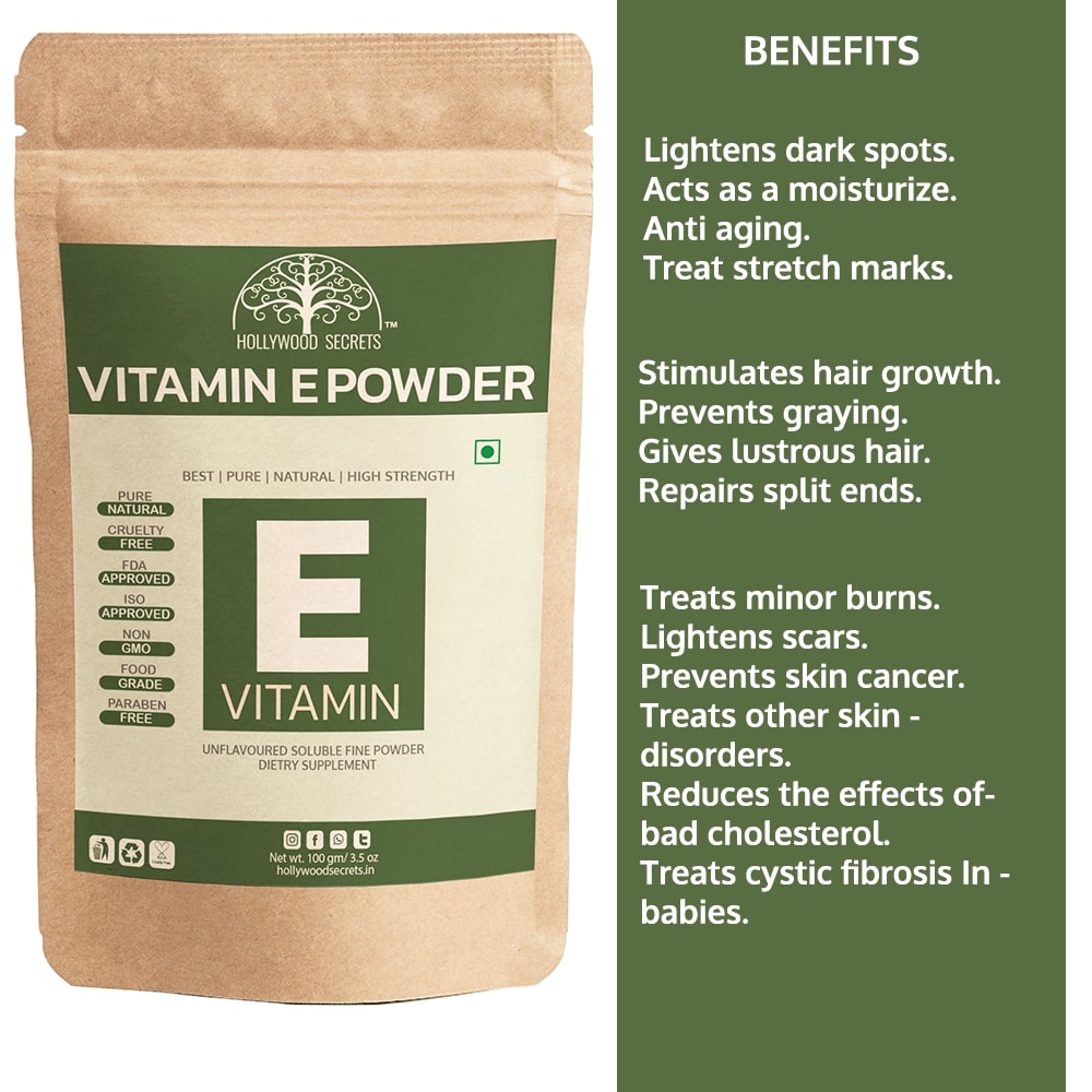 100% Pure Vitamin E Powder For Skin Hair (100 Gms) Hollywood Secrets