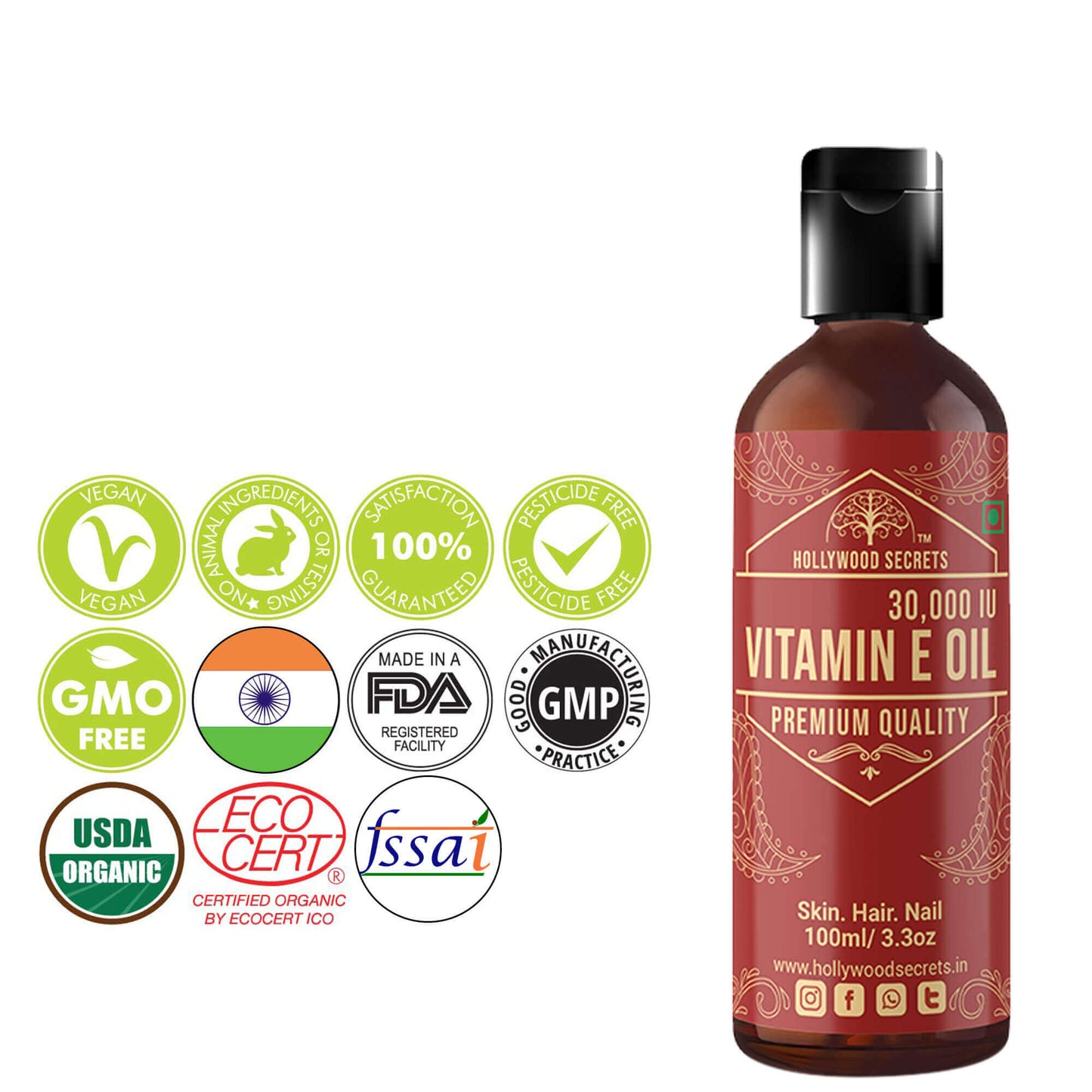 Pure Vitamin E oil 30000 IU 100ml Hollywood Secrets