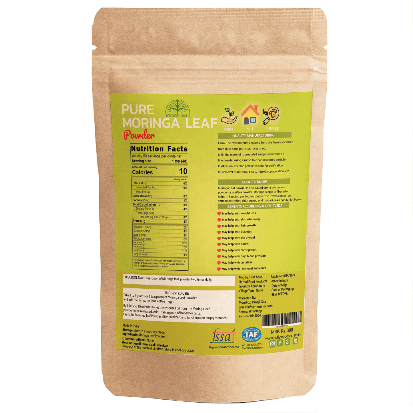 Pure Moringa Leaf Powder (200 Gms) Hollywood Secrets