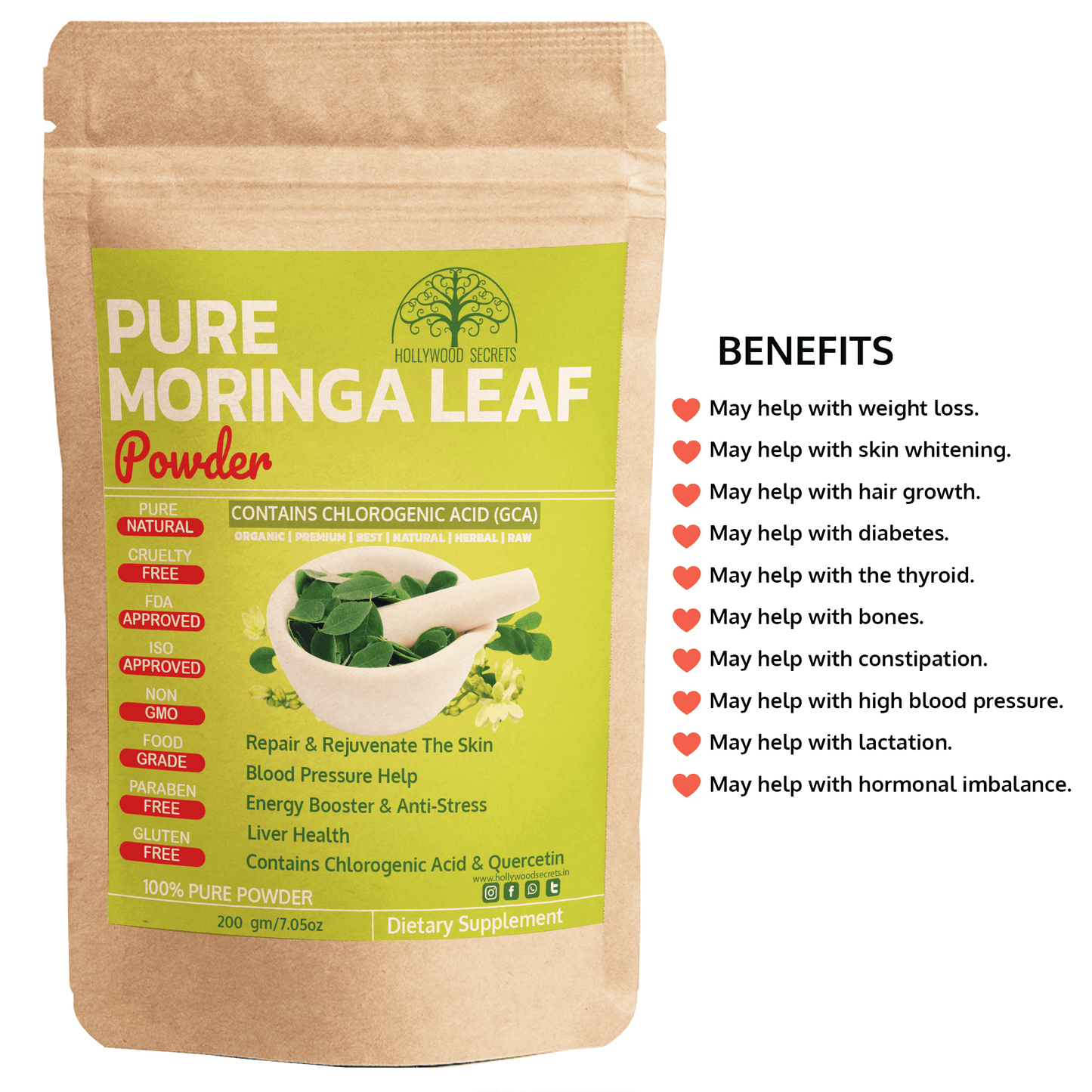 Pure Moringa Leaf Powder (200 Gms) Hollywood Secrets