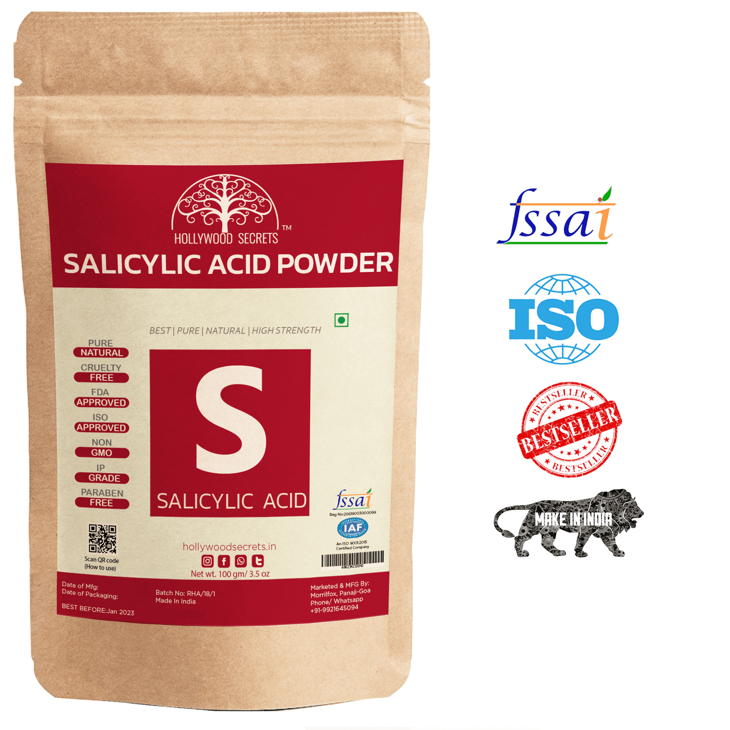 Pure Salicylic Acid Powder (100 Gms) Hollywood Secrets