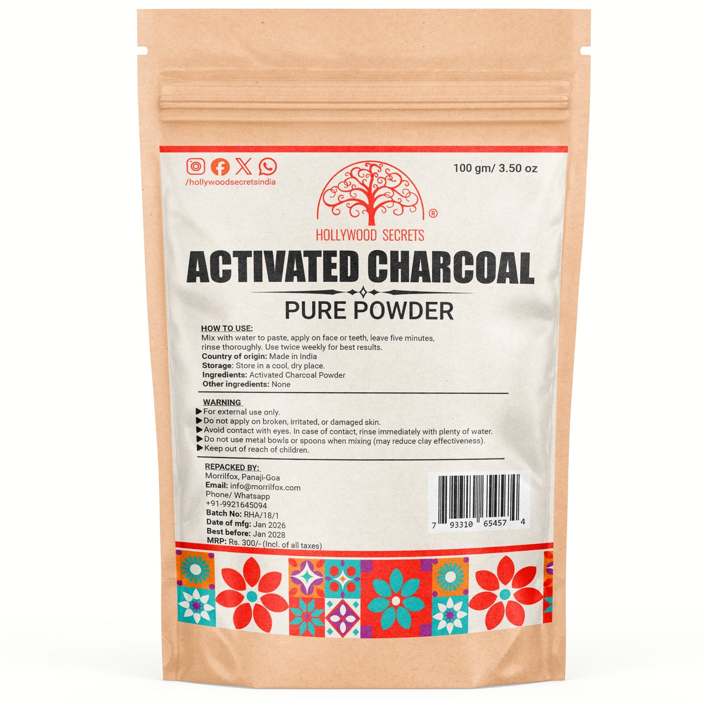 Activated Charcoal Powder 100gm Hollywood Secrets