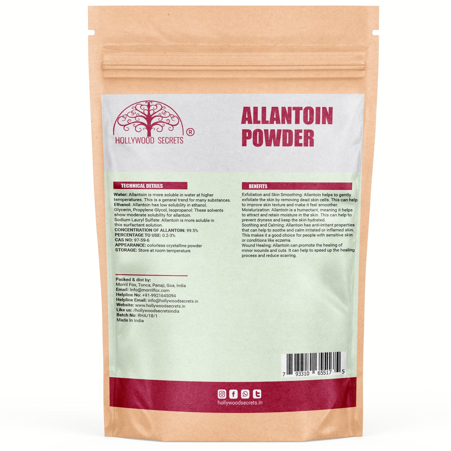 Pure Allantoin Powder 100gm Hollywood Secrets