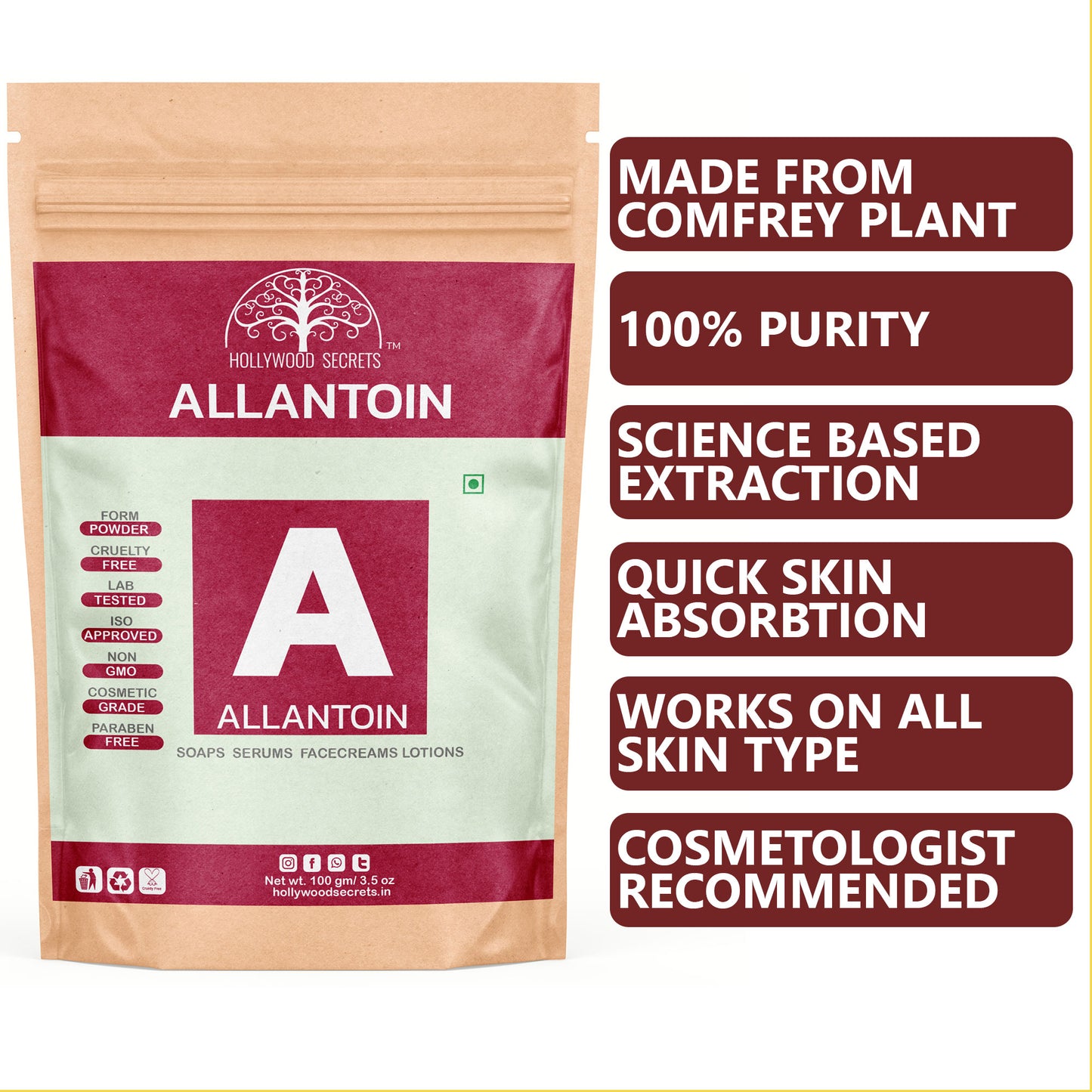 Pure Allantoin Powder 100gm Hollywood Secrets