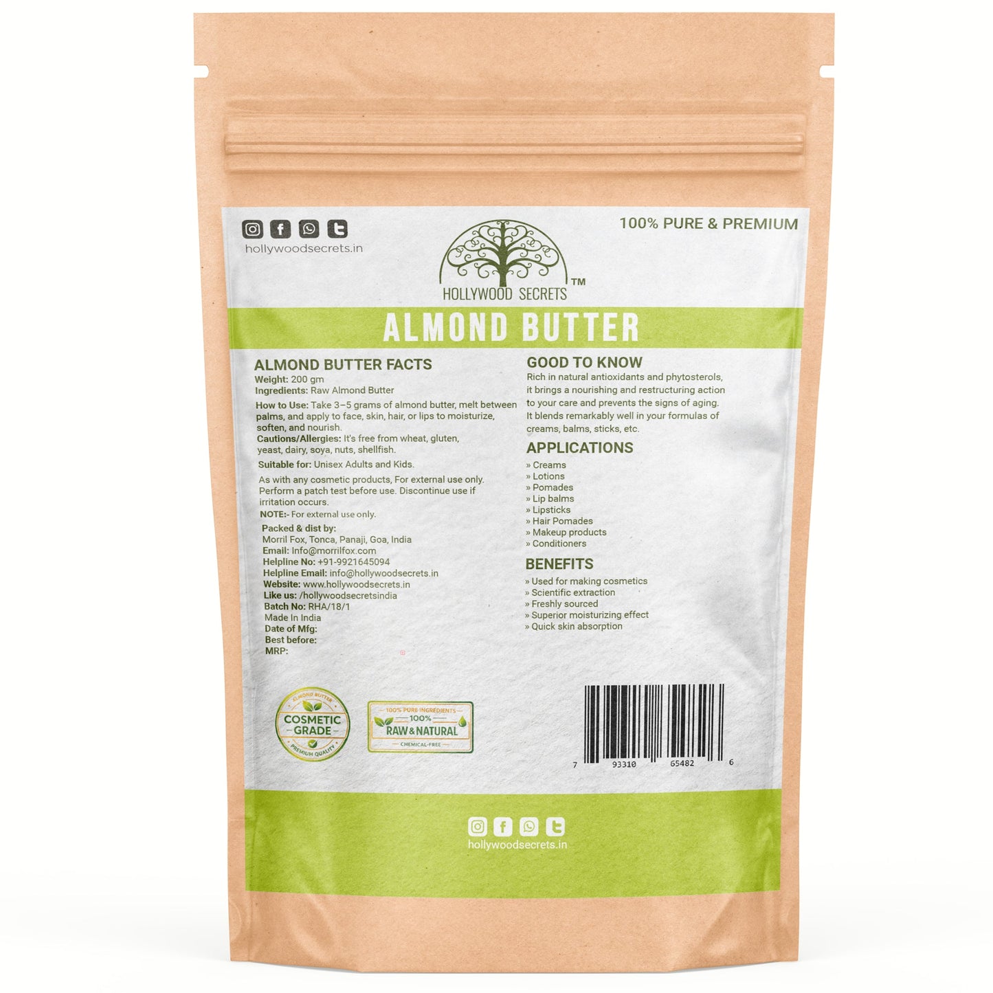 Raw Almond Body Skin Butter 200 gm Hollywood Secrets