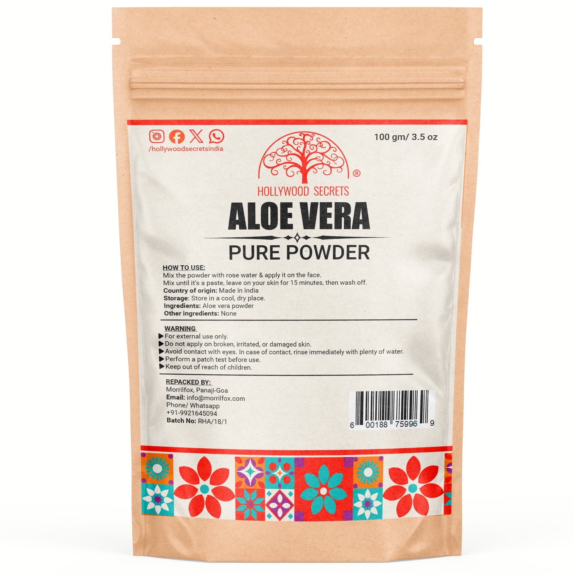 Organic Aloe Vera Leaf Powder (100 Gms) hollywoodsecrets