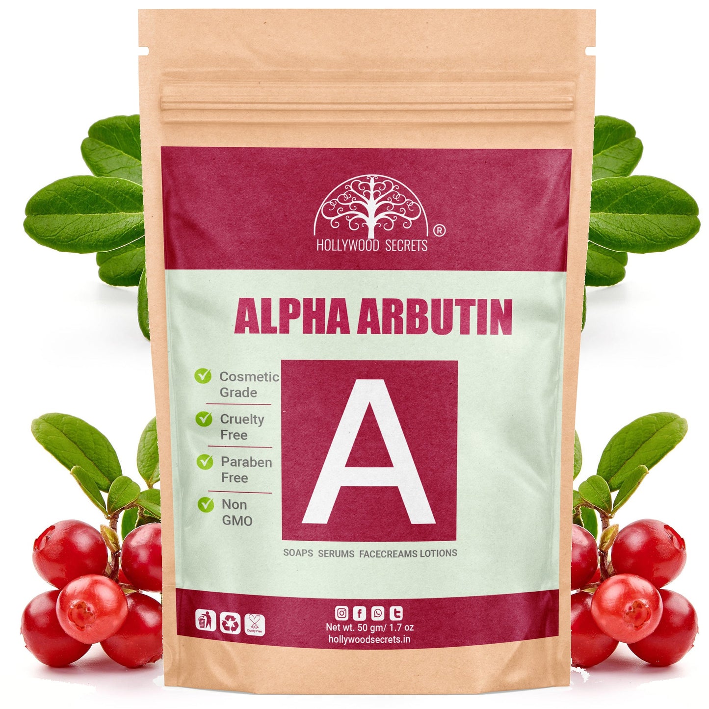 Pure Alpha Arbutin Powder 50gm Hollywood Secrets