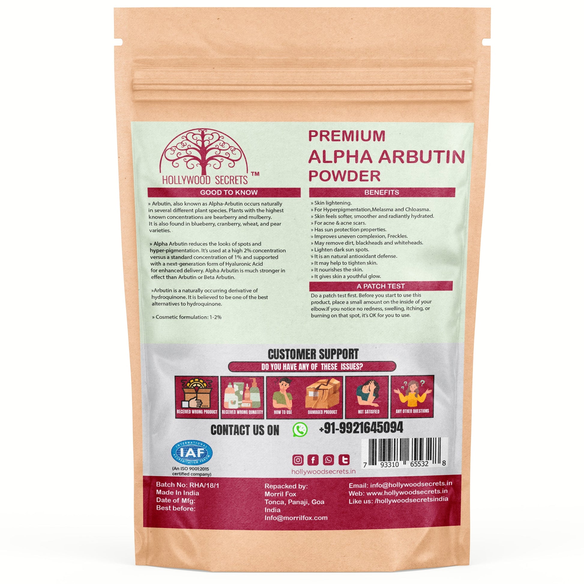 Pure Alpha Arbutin Powder 50gm Hollywood Secrets