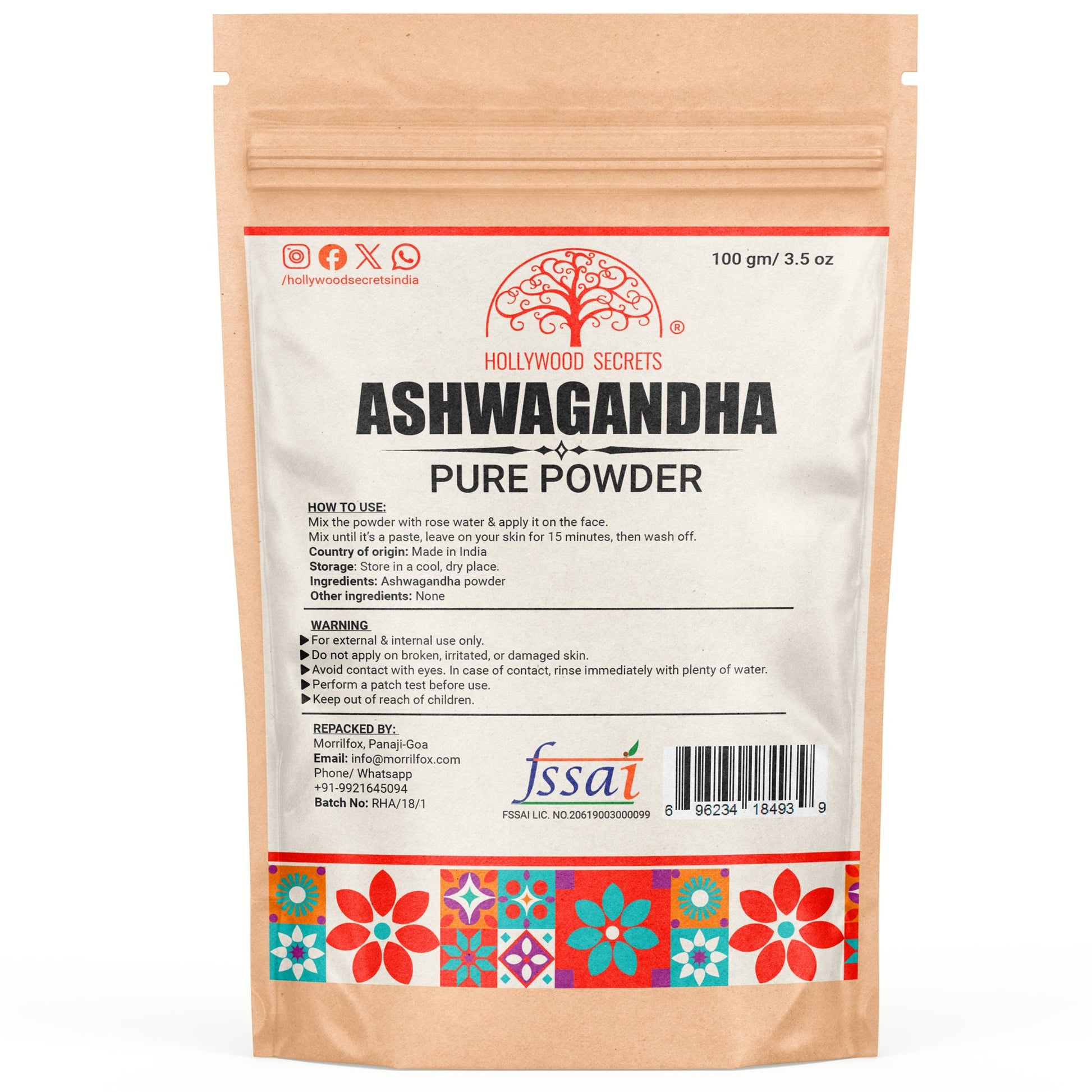 Pure Herb Ashwagandha Powder (100Gms) Hollywood Secrets