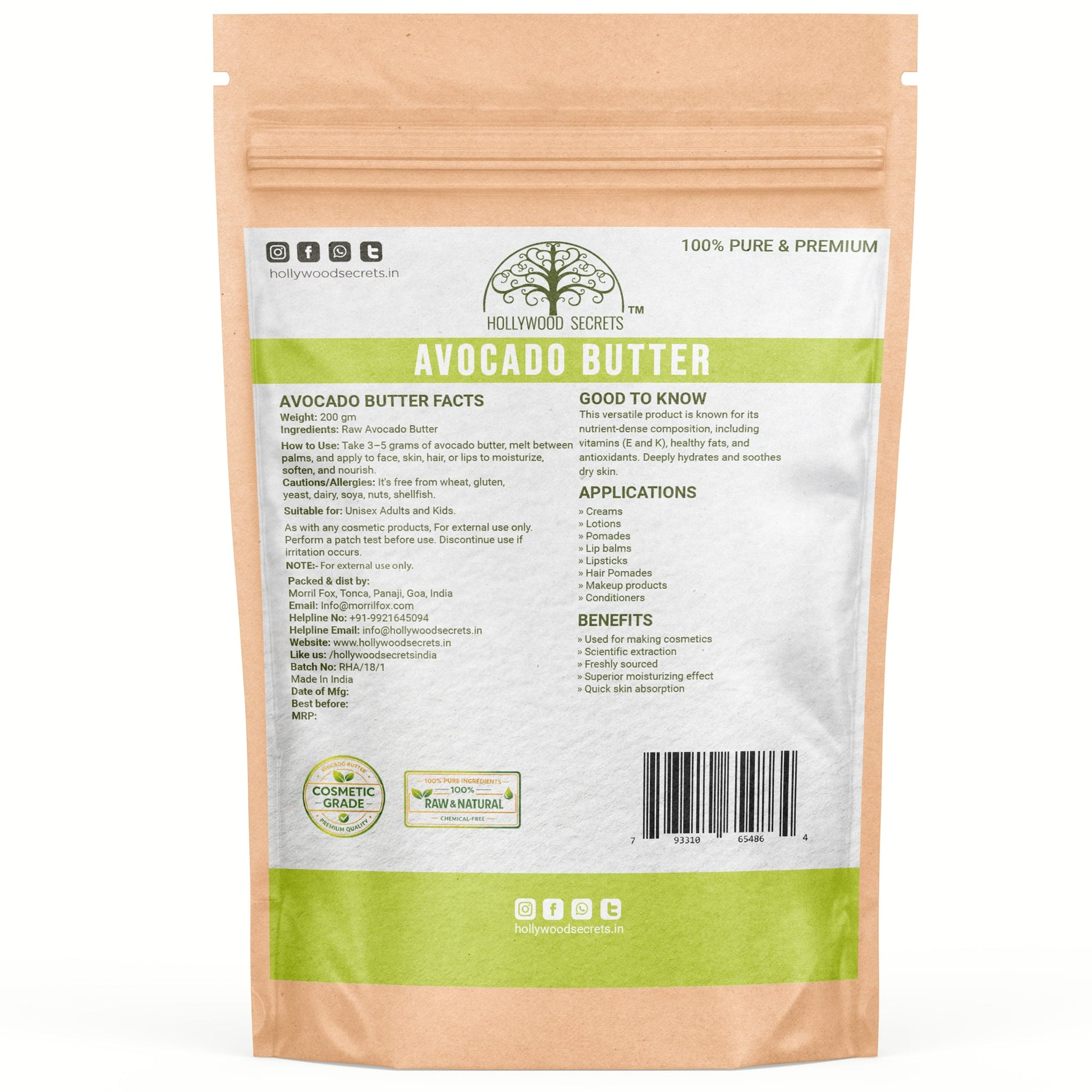 Raw Avocado Body Skin Butter 200gm Hollywood Secrets