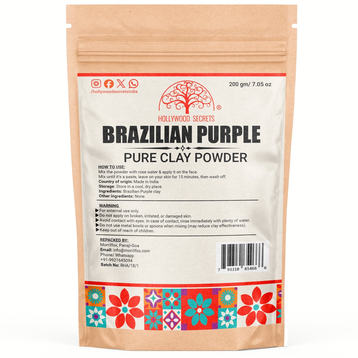 Pure Brazilian Purple Clay 200 Gms Hollywood Secrets