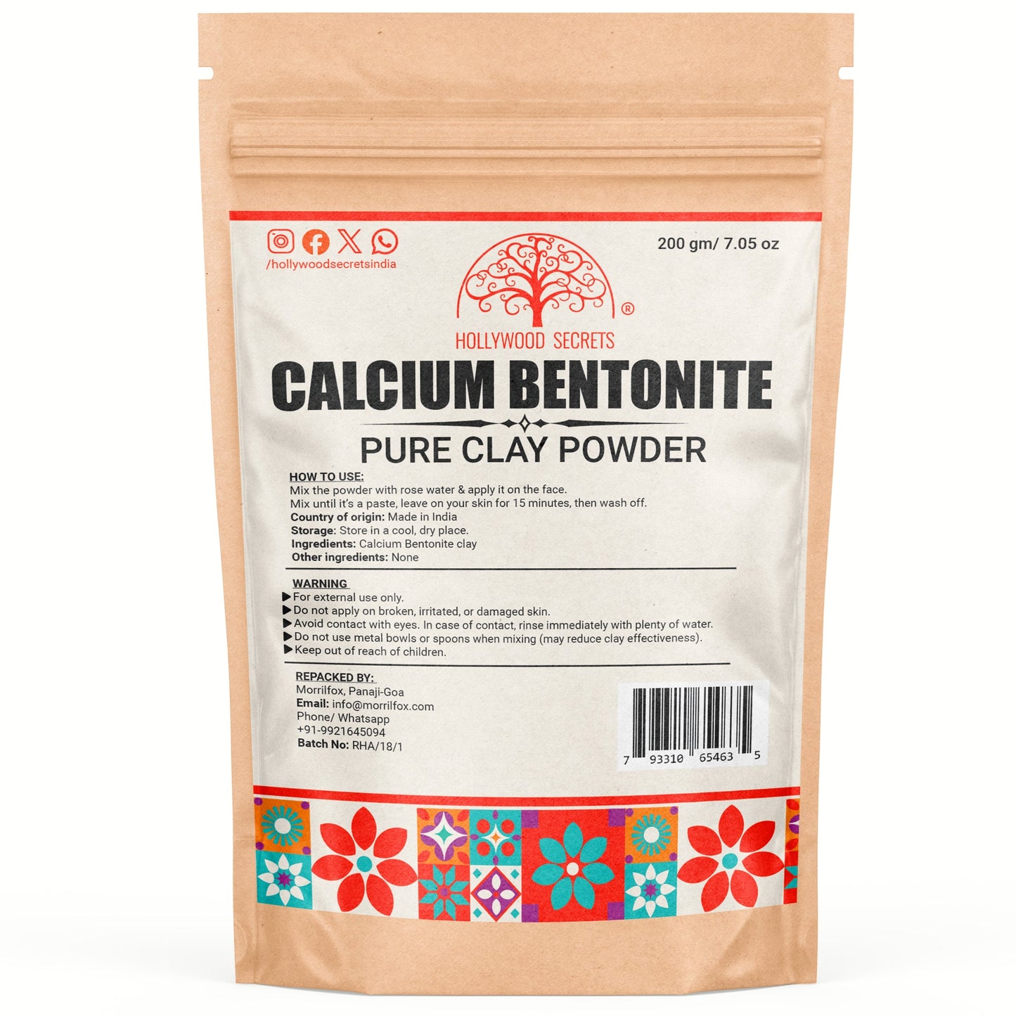 Pure Calcium Bentonite Clay Powder 200Gms Hollywood Secrets