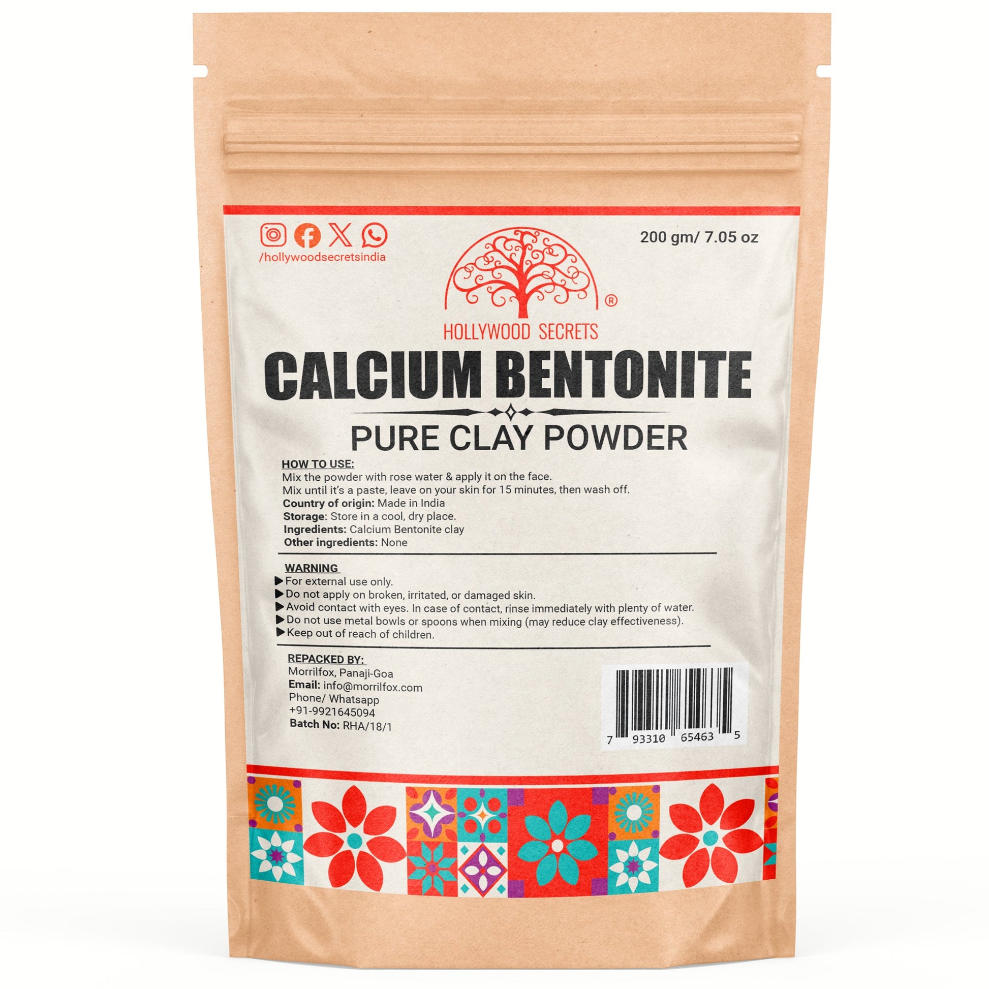 Pure Calcium Bentonite Clay Powder 200Gms Hollywood Secrets
