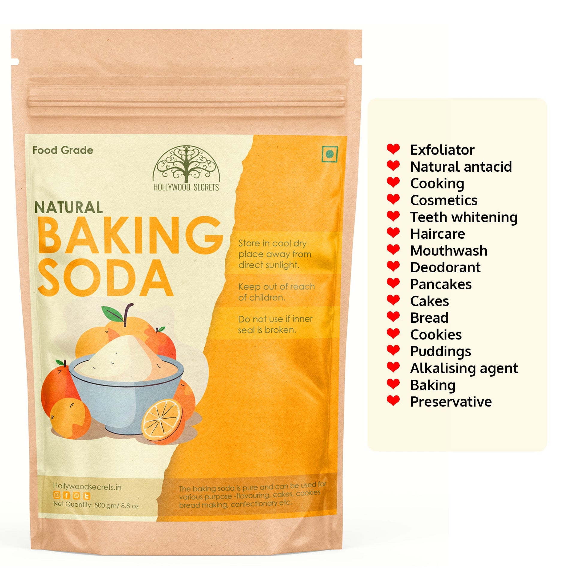 Pure Baking Soda Sodium Bicarbonate  500 gm Hollywood Secrets