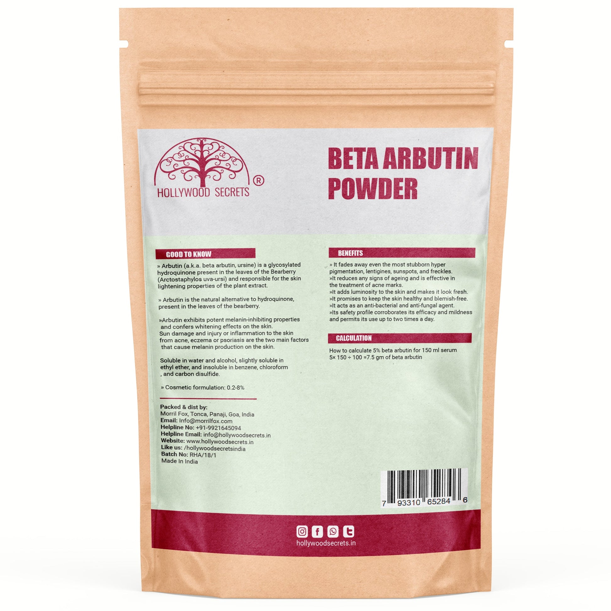 Pure Beta Arbutin Powder 50gm Hollywood Secrets