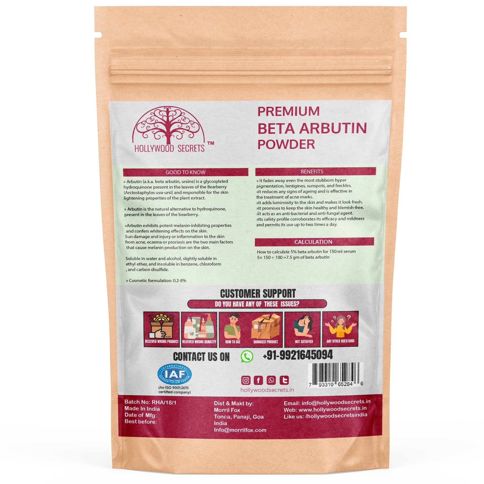 Pure Beta Arbutin Powder 50gm Hollywood Secrets