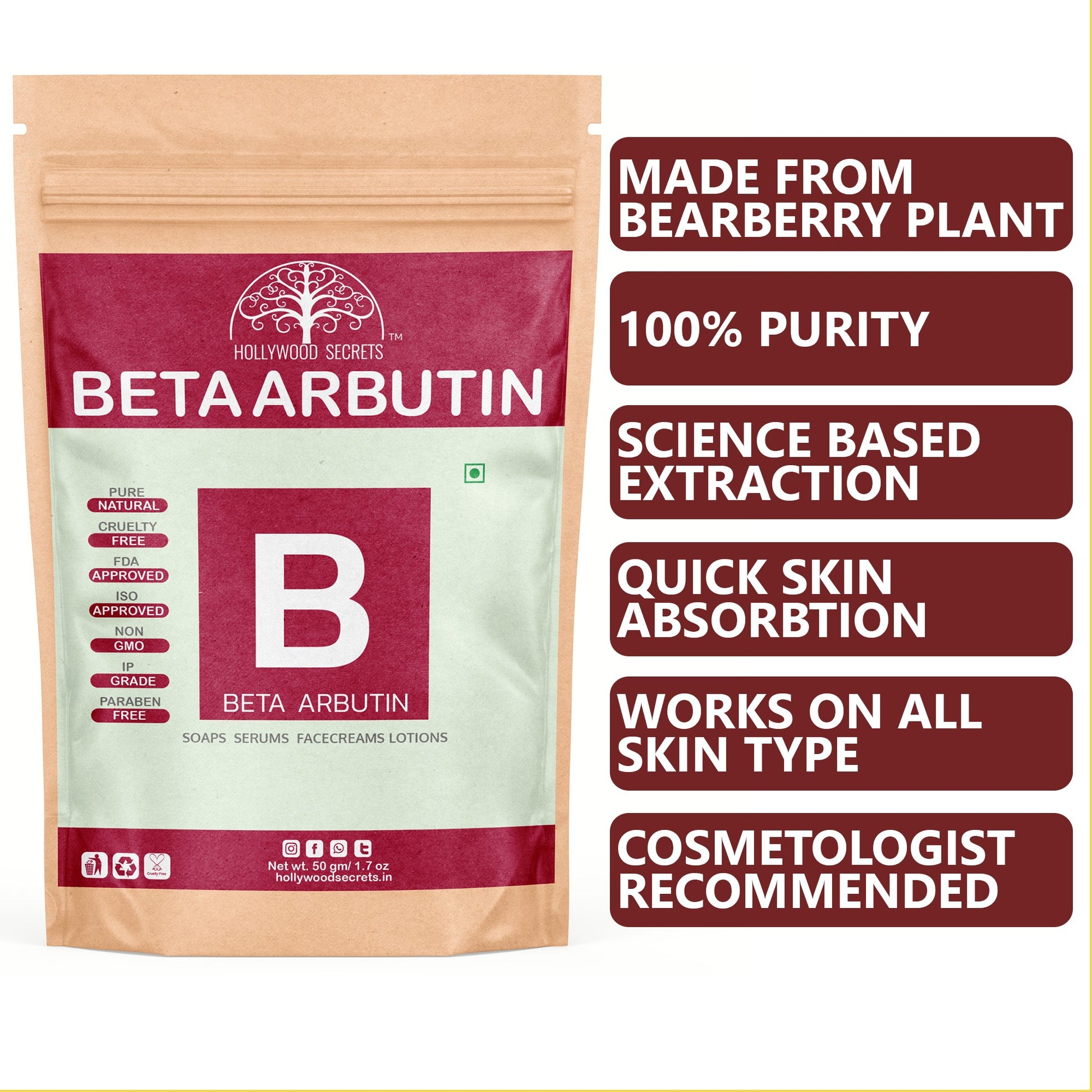 Pure Beta Arbutin Powder 50gm Hollywood Secrets