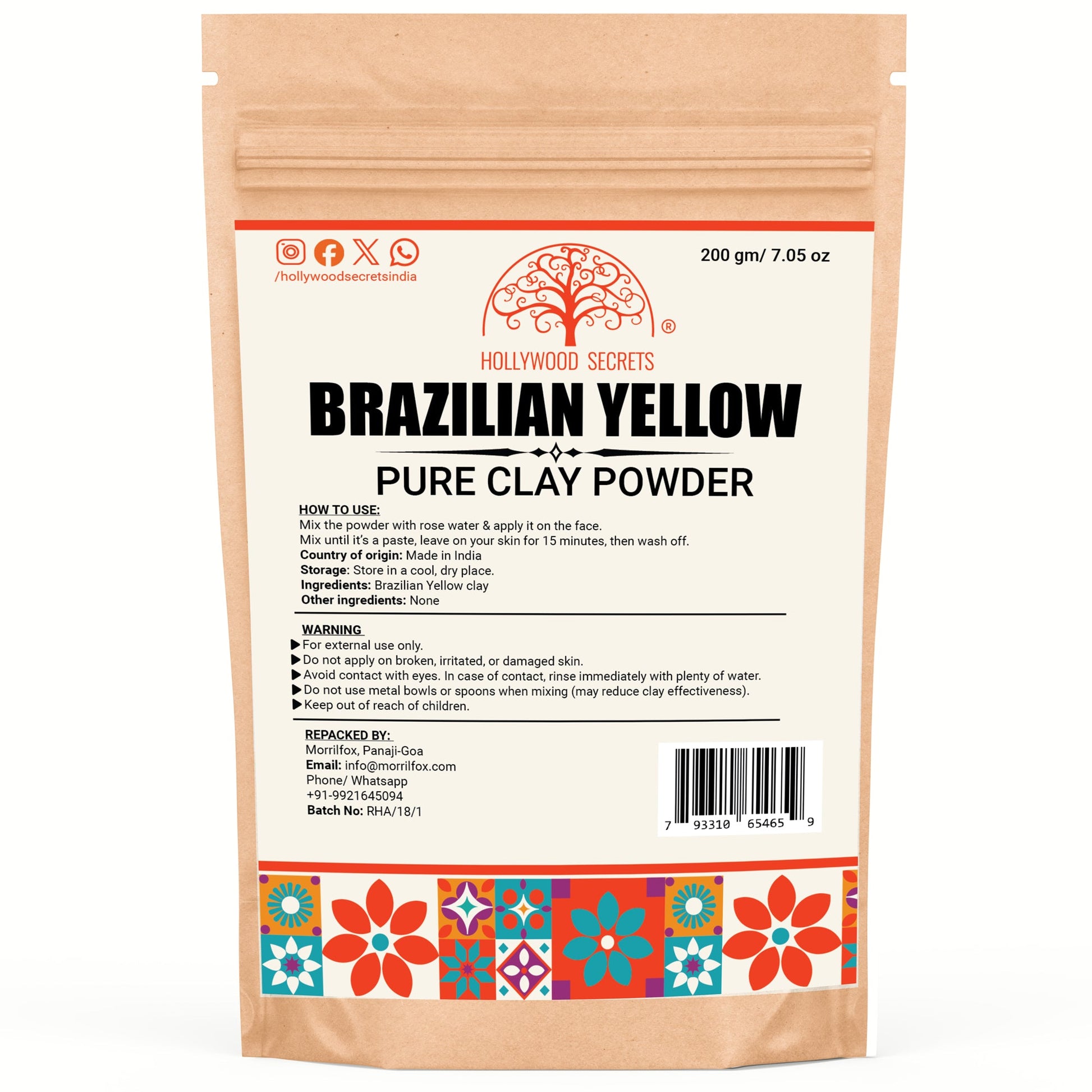 Pure Brazilian Yellow Clay 200Gms Hollywood Secrets