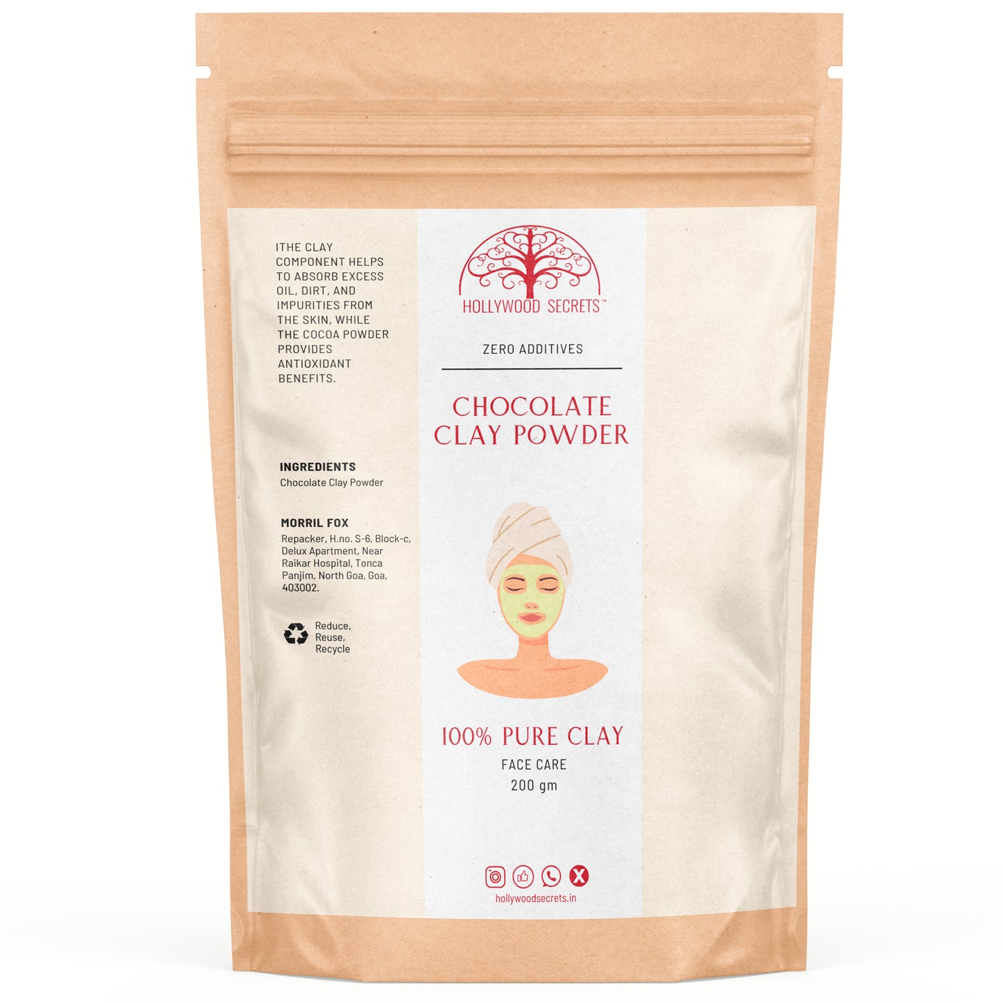 Pure Chocolate Clay Powder 100Gms Hollywood Secrets