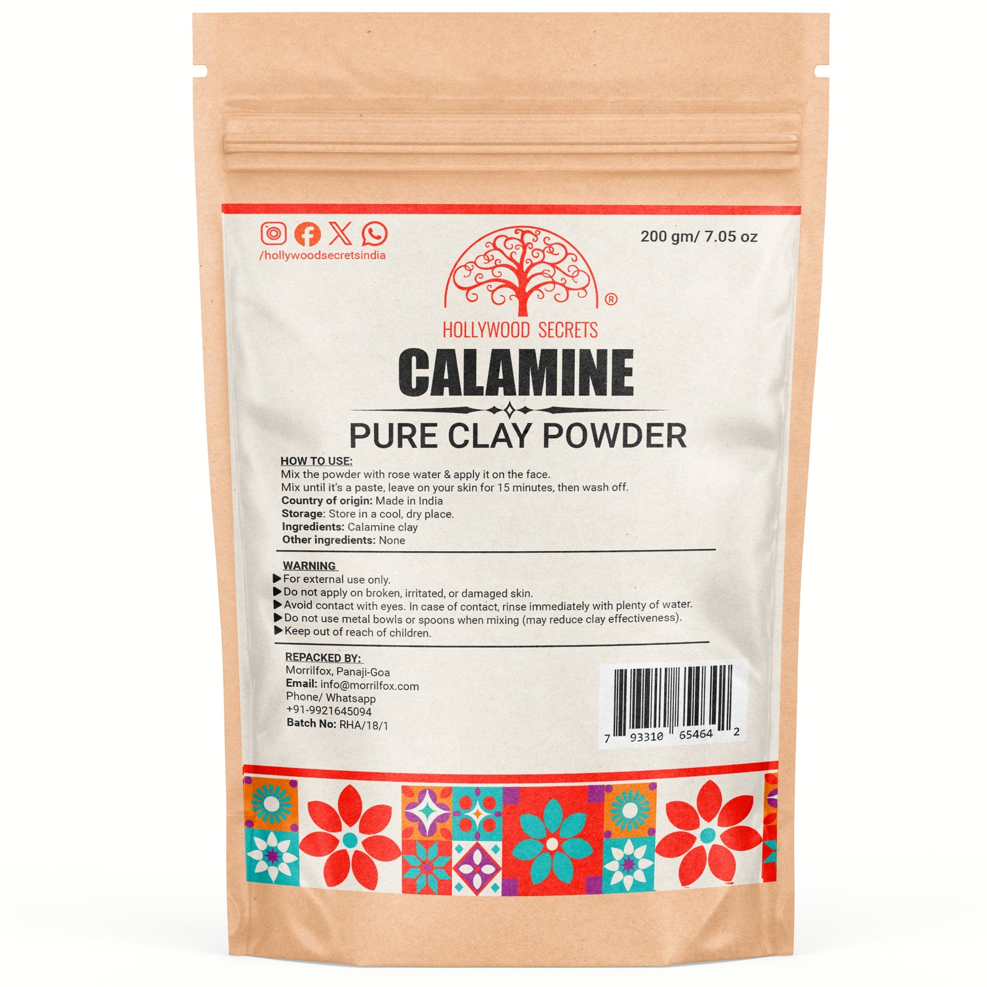 Pure Calamine Clay Powder 200Gms Hollywood Secrets