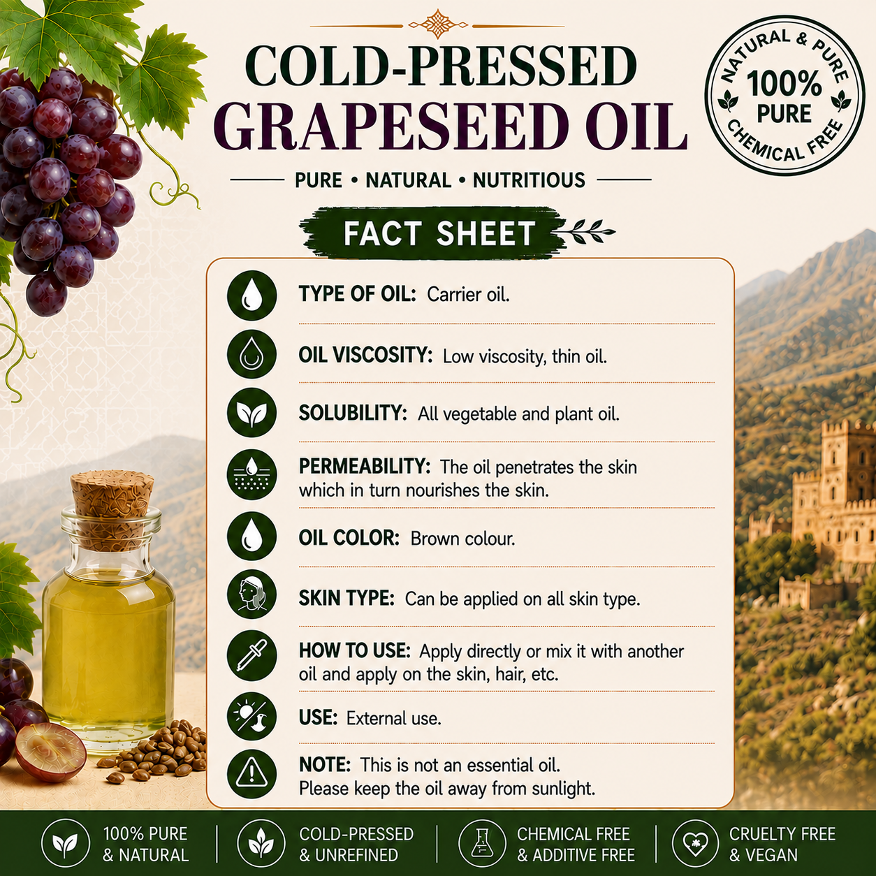 Grapeseed Oil Pure Cold Pressed Hollywood Secrets