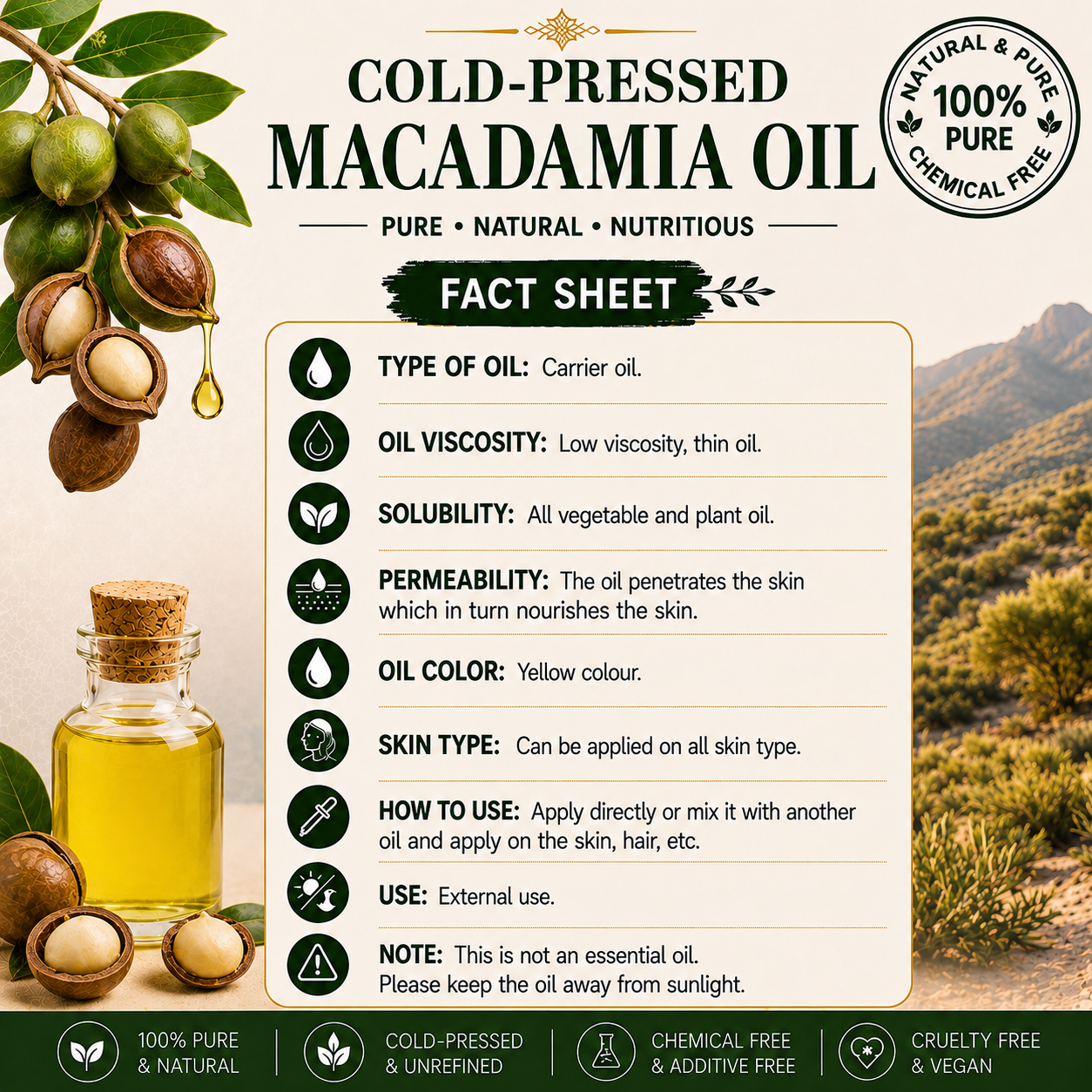 Macadamia Oil Pure Cold Pressed Hollywood Secrets