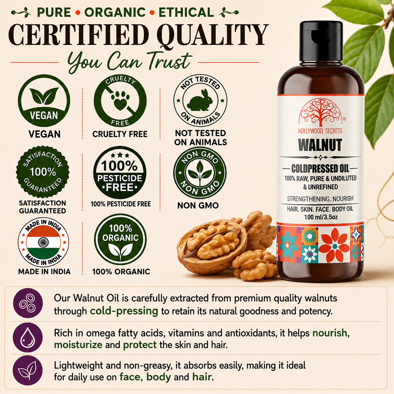 Walnut Oil Pure Cold Pressed Hollywood Secrets