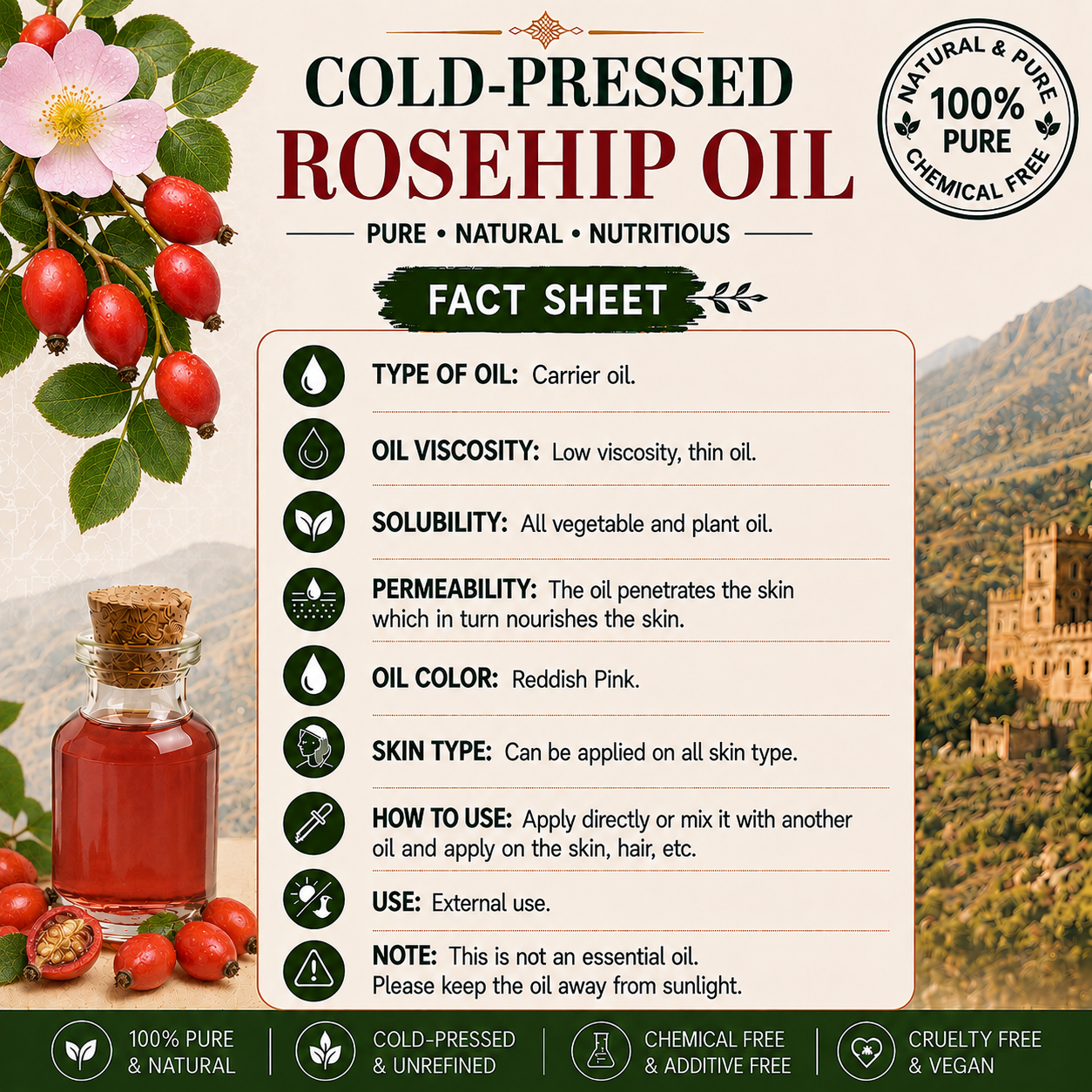 Rosehip Oil Pure Cold Pressed Hollywood Secrets