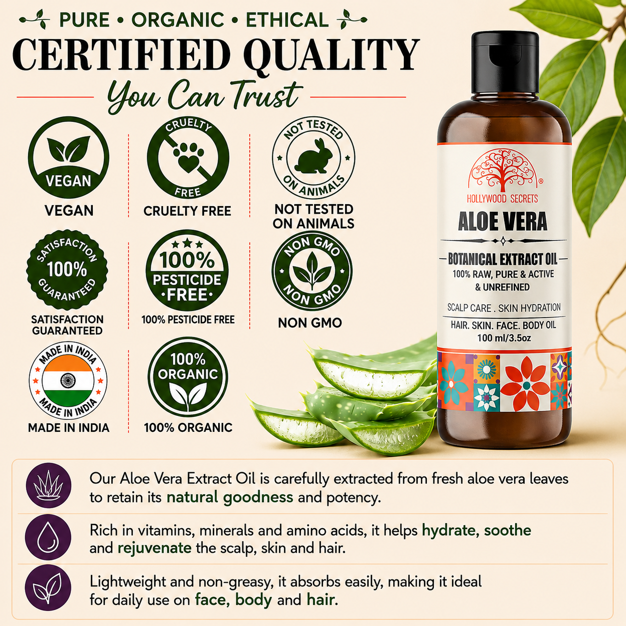 Aloe Vera Oil Pure Botanical Extract Hollywood Secrets