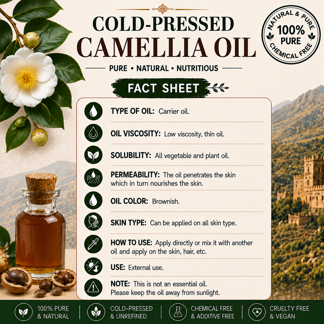 Camellia Oil Pure Cold Pressed Hollywood Secrets