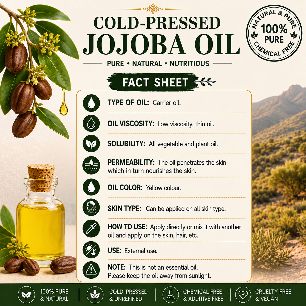 Jojoba Oil Pure Cold Pressed Hollywood Secrets