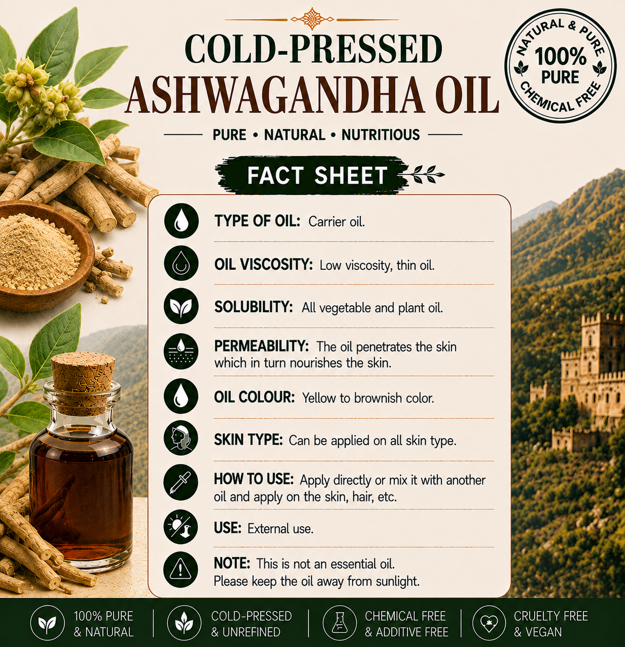 Ashwagandha Oil Pure Cold Pressed Hollywood Secrets