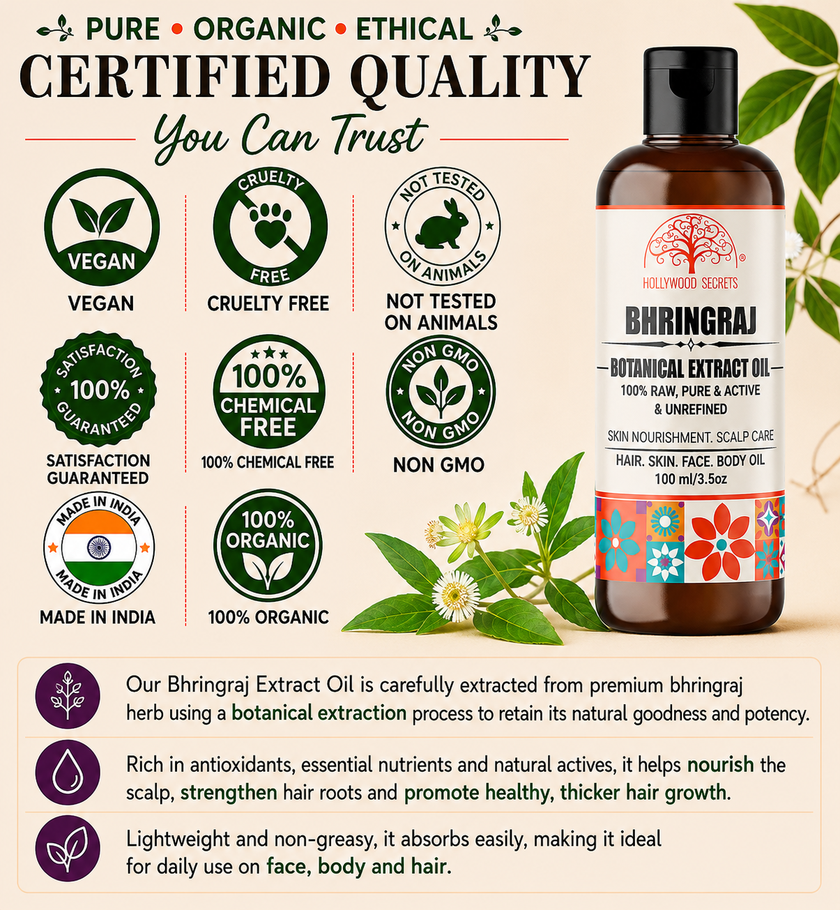Bhringraj Oil Pure Cold Pressed Hollywood Secrets