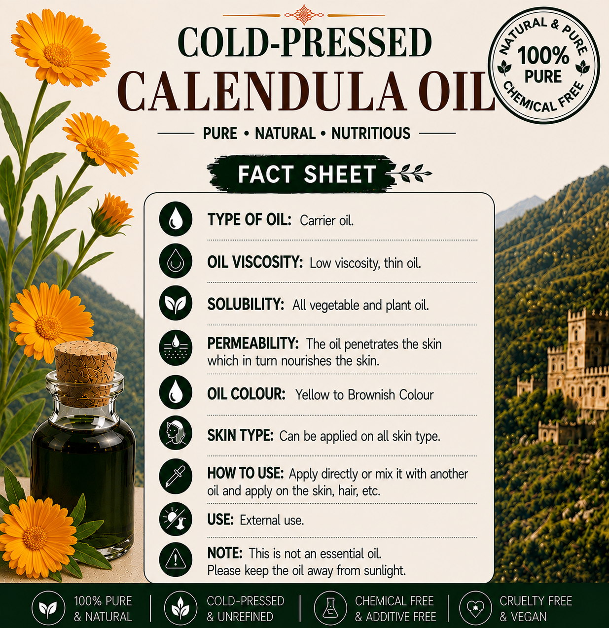 Calendula Oil Pure Cold Pressed Hollywood Secrets