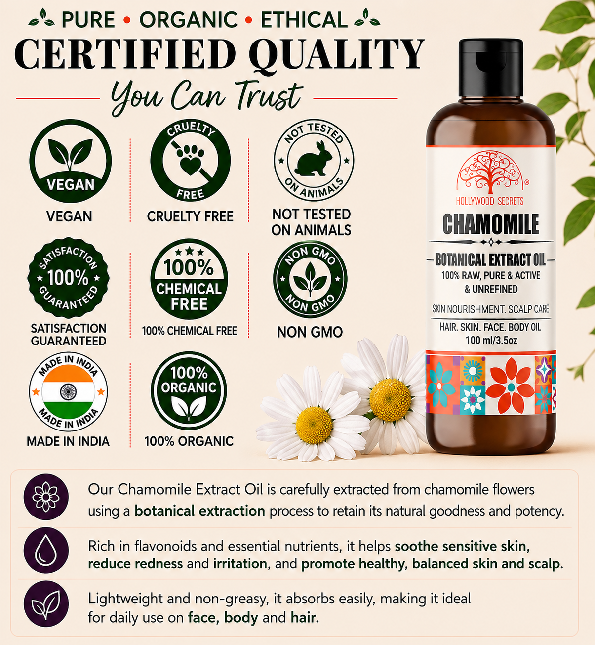 Chamomile Oil Pure Cold Pressed Hollywood Secrets