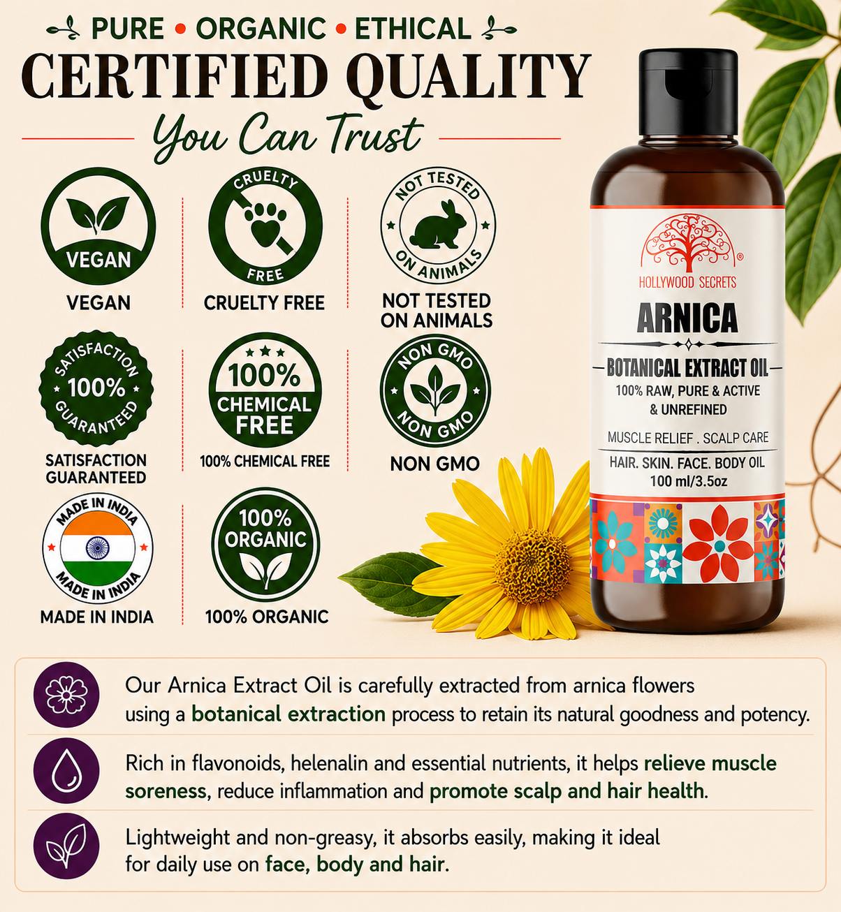 Arnica Oil Pure Cold Pressed Hollywood Secrets