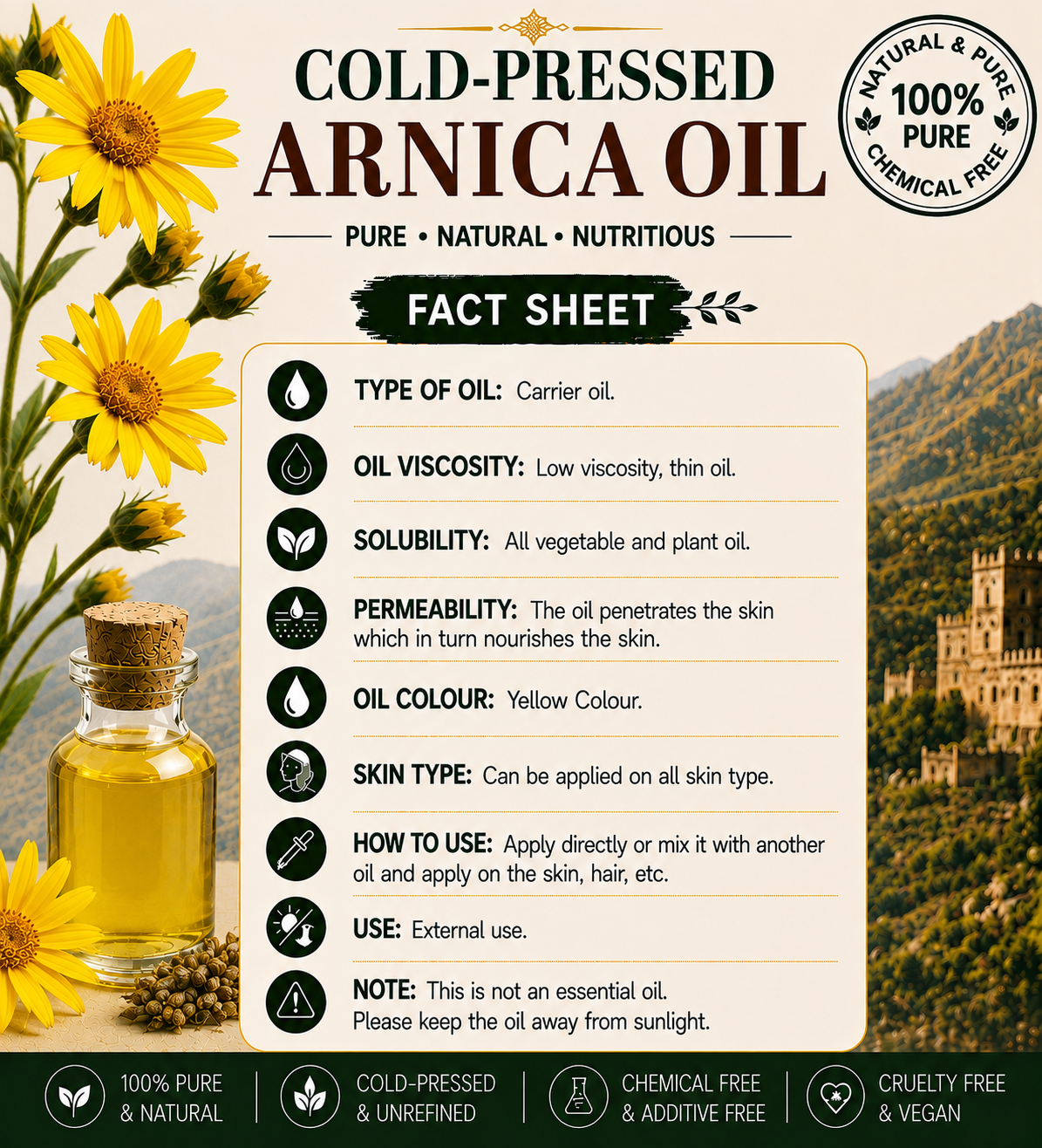 Arnica Oil Pure Cold Pressed Hollywood Secrets