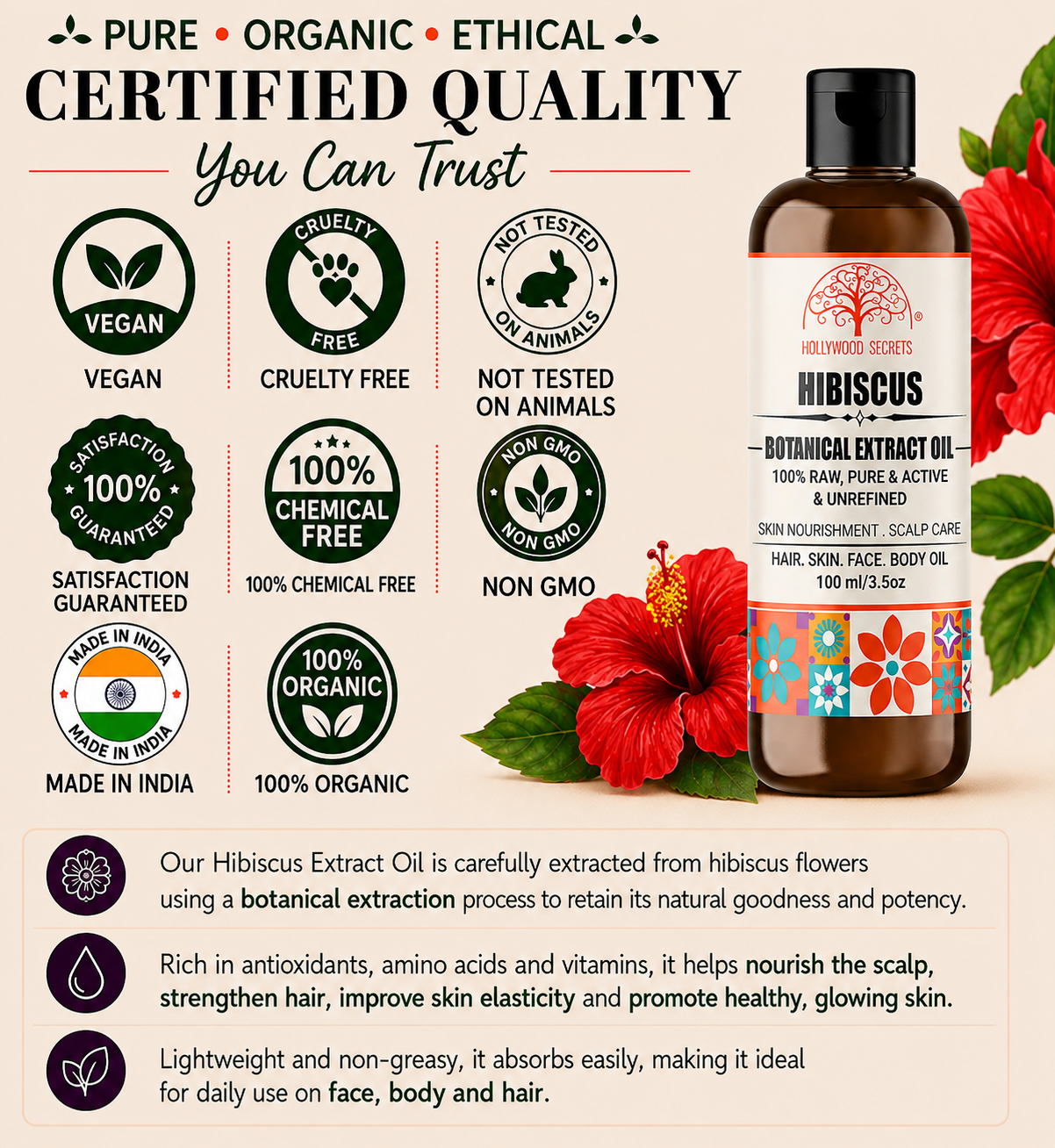Hibiscus Oil Pure Cold Pressed Hollywood Secrets