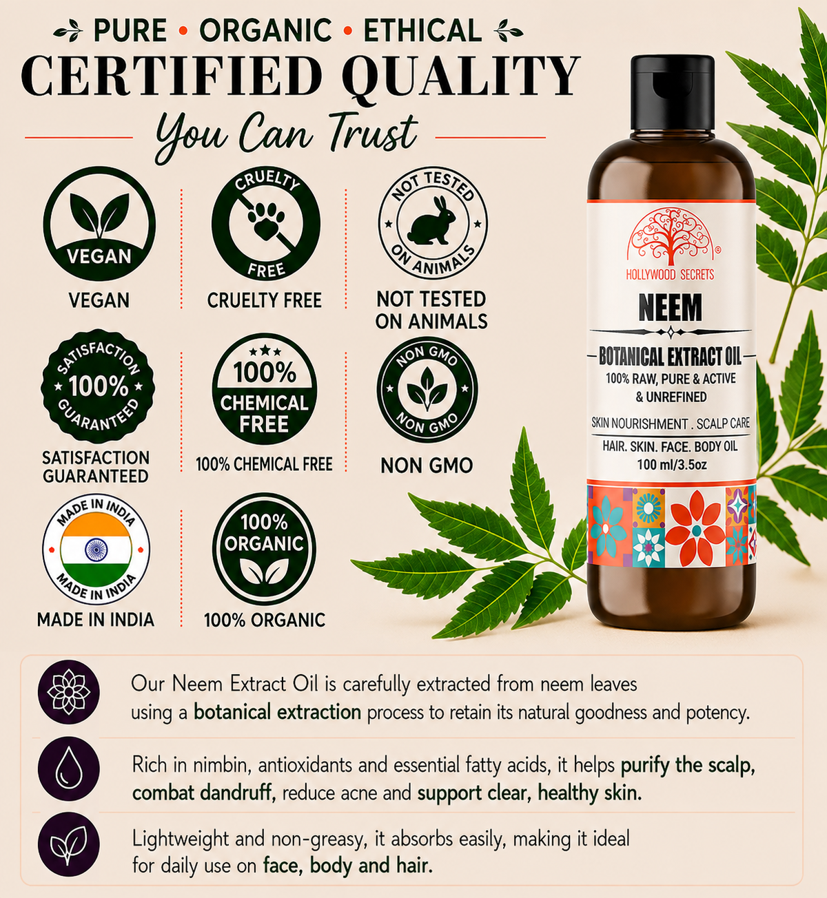 Neem Oil Pure Cold Pressed Hollywood Secrets