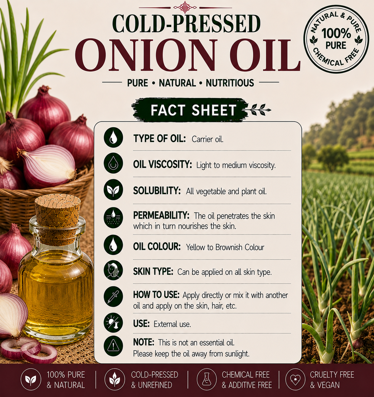Onion Oil Pure Botanical Extract Hollywood Secrets