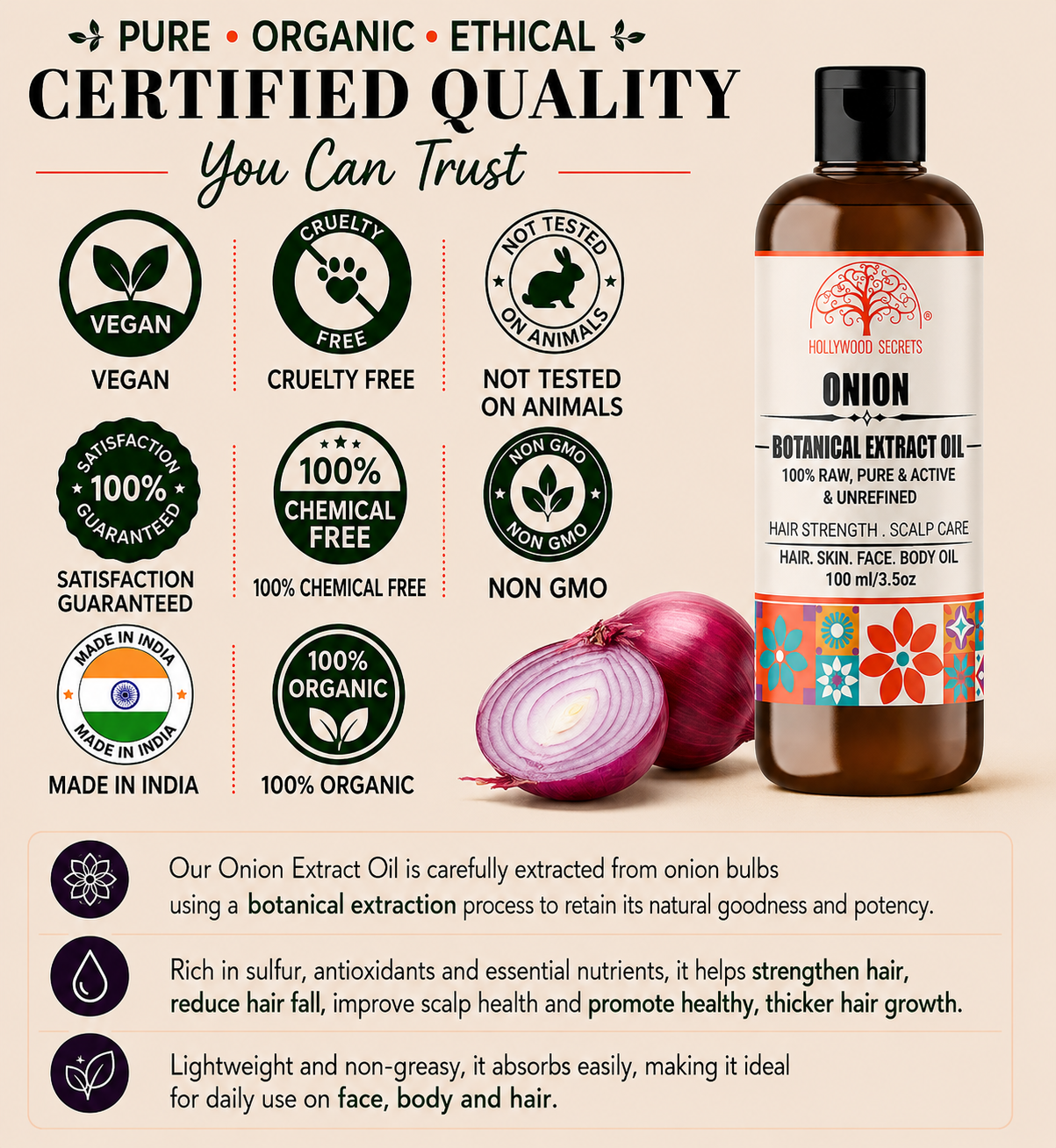 Onion Oil Pure Botanical Extract Hollywood Secrets