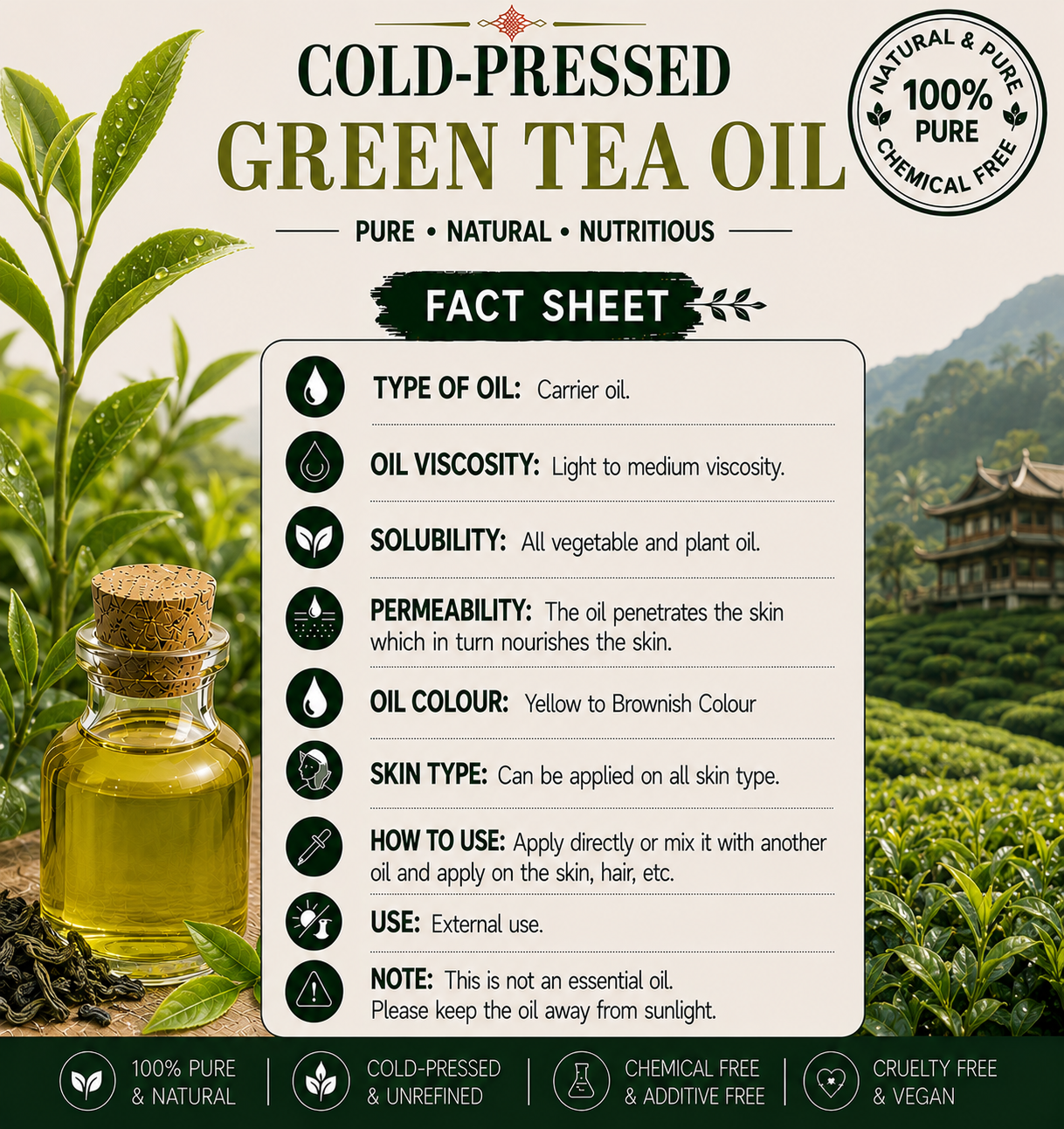 Green Tea Oil Pure Cold Pressed Hollywood Secrets