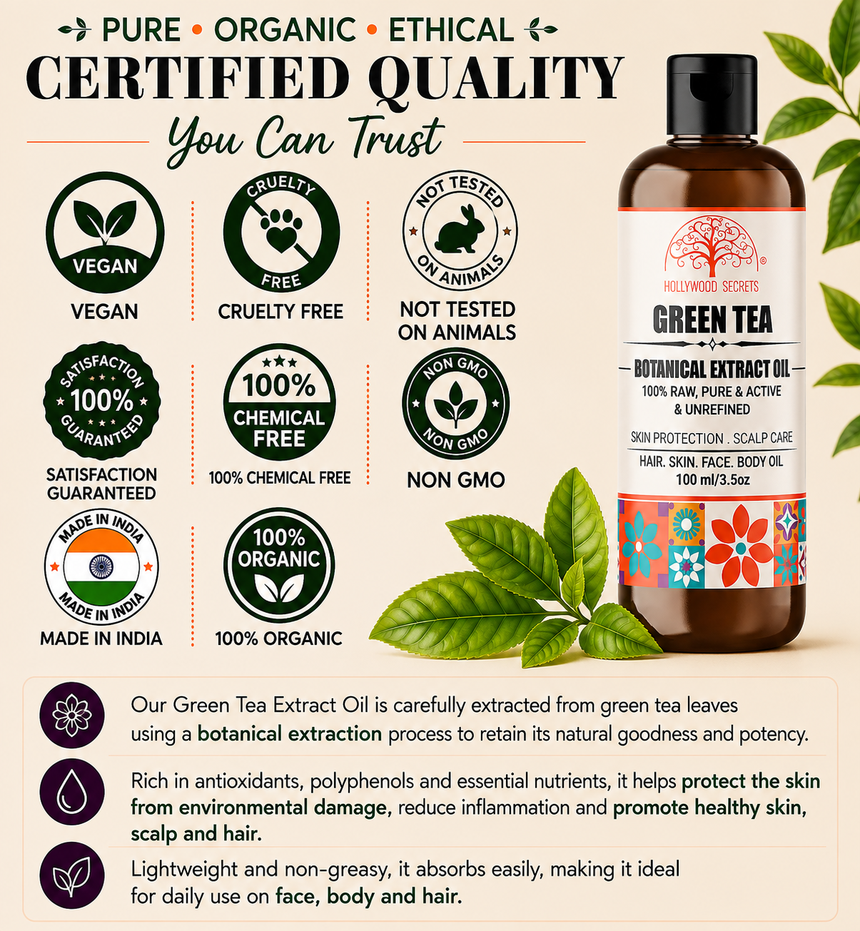 Green Tea Oil Pure Cold Pressed Hollywood Secrets