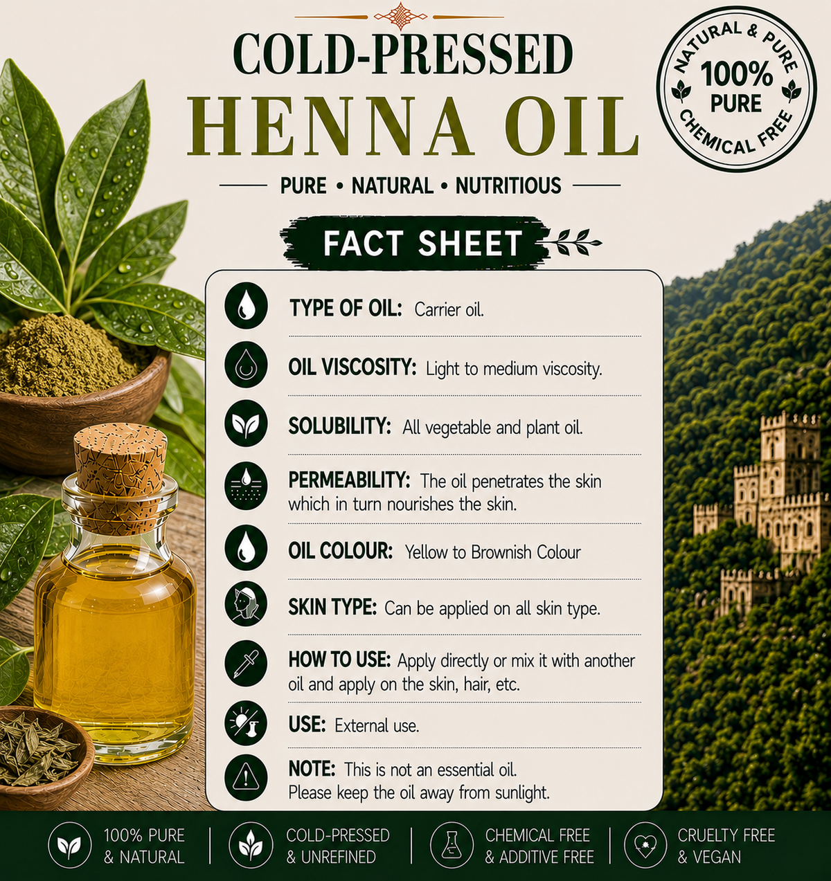 Henna Oil Pure Botanical Extract Hollywood Secrets