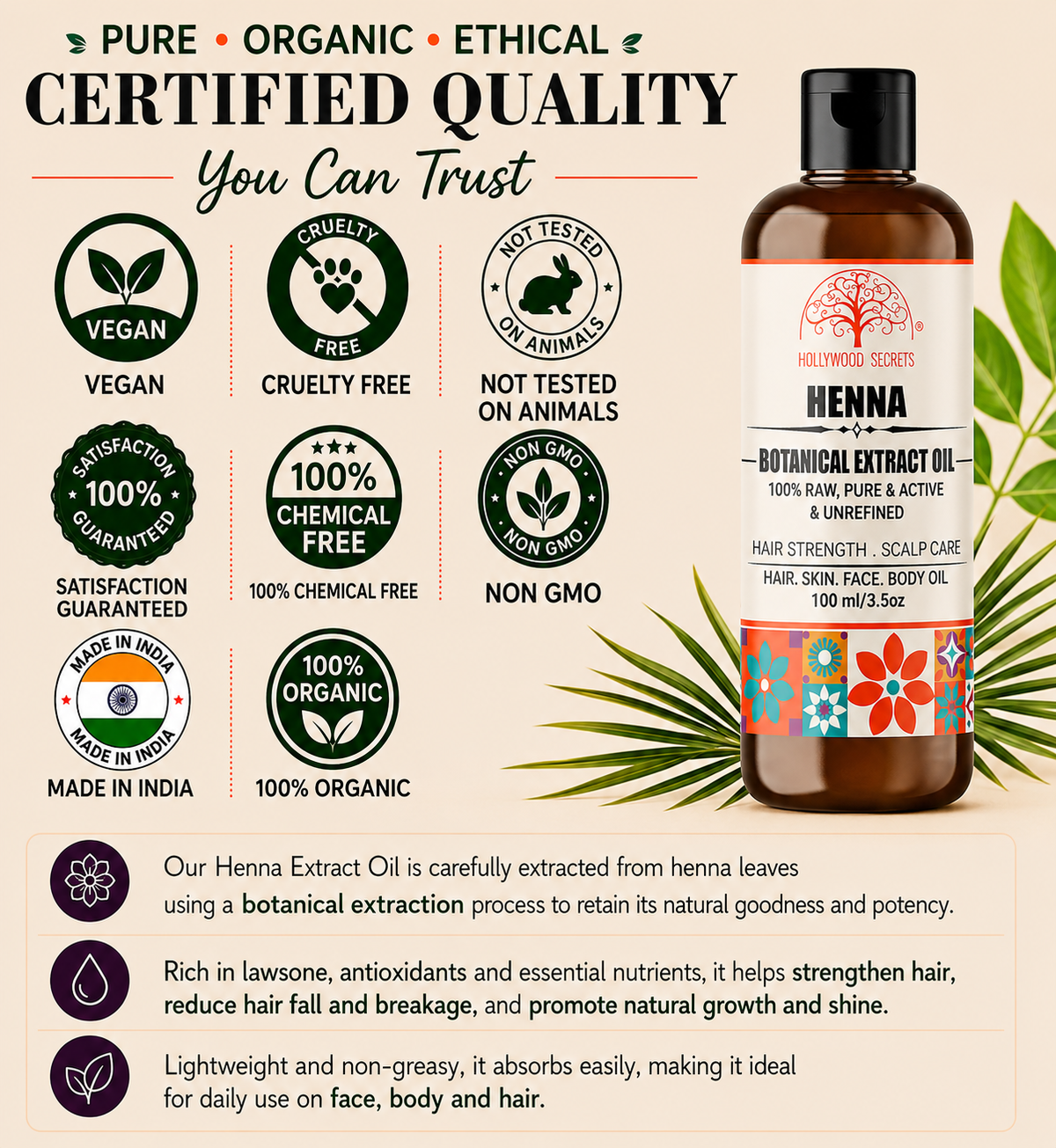 Henna Oil Pure Botanical Extract Hollywood Secrets
