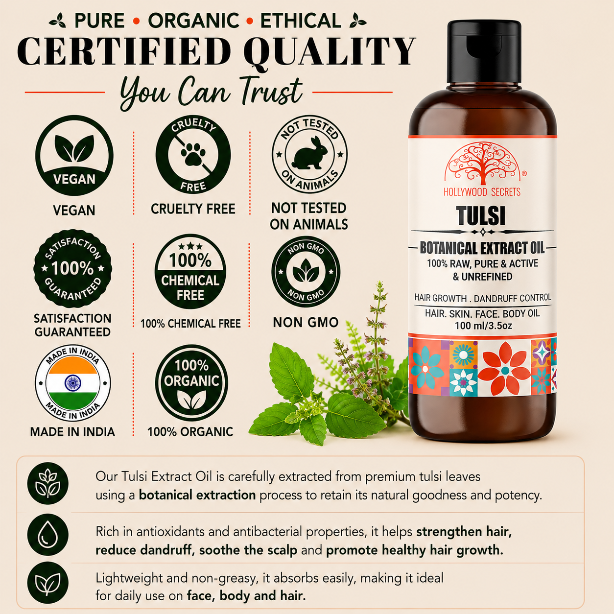 Tulsi Oil Holy Basil Botanical Extract Hollywood Secrets