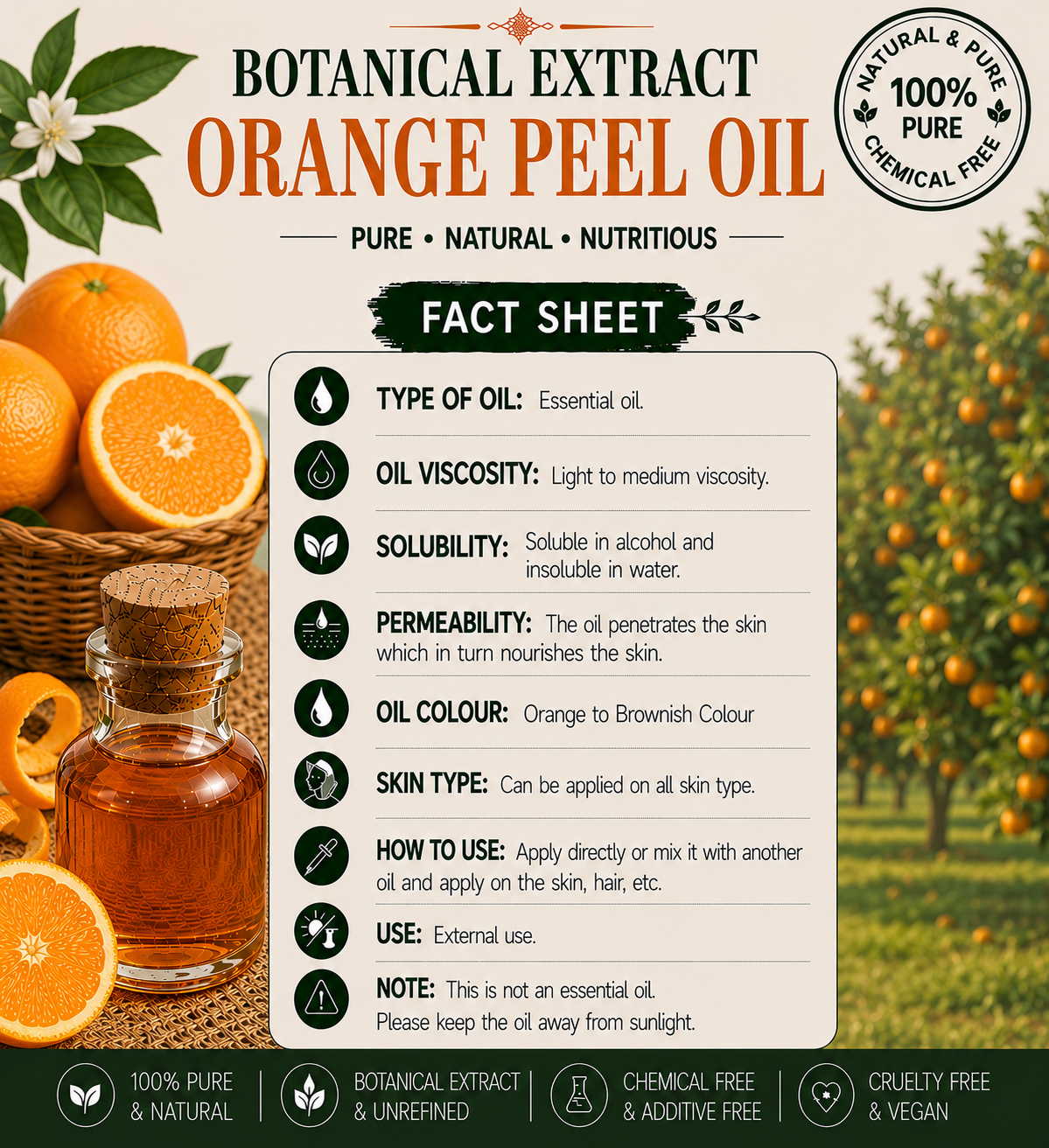Orange Peel Oil Pure Botanical Extract Hollywood Secrets