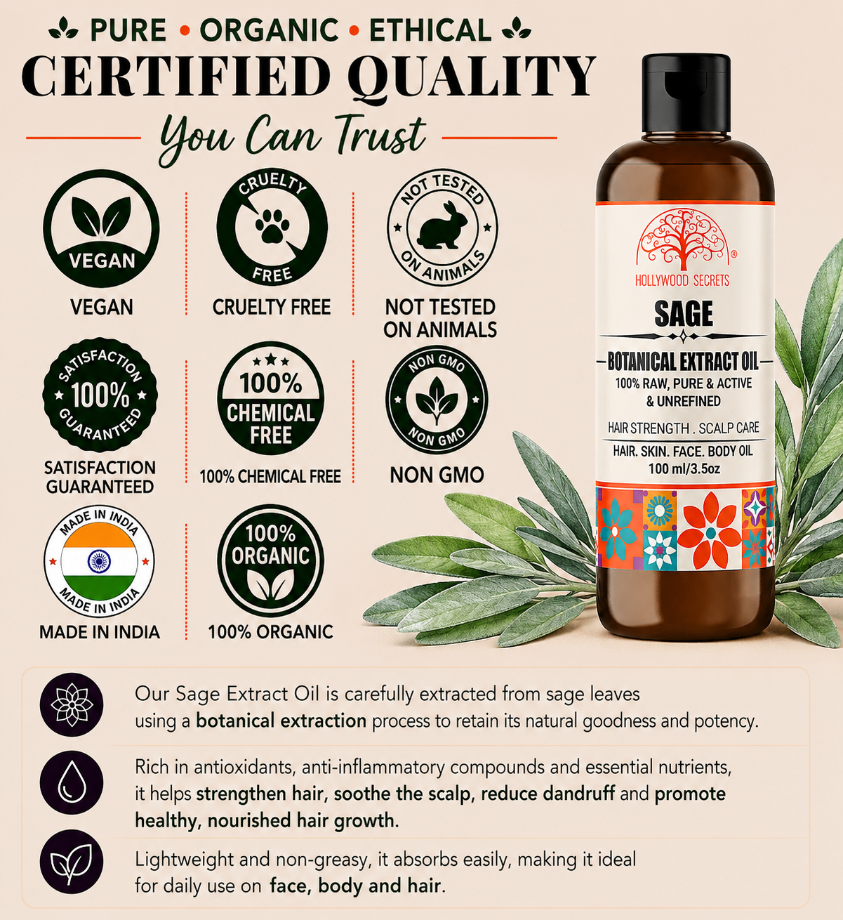 Sage Oil Pure Cold Pressed Hollywood Secrets